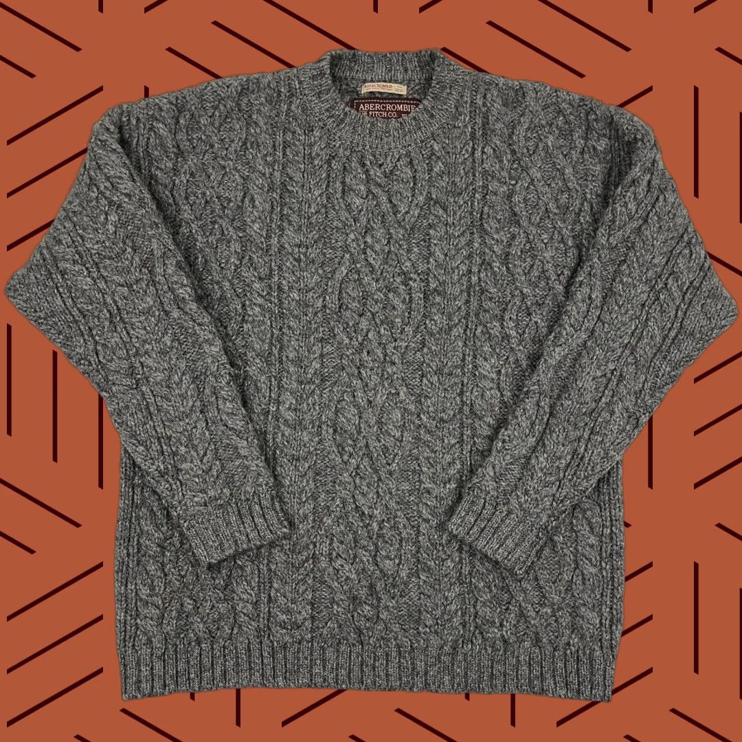 Abercrombie & Fitch VTG Abercrombie & Fitch Wool Sweater Adult Mens M Gray Cable Knit Crew Jumper Size US M / EU 48-50 / 2 - 1 Thumbnail