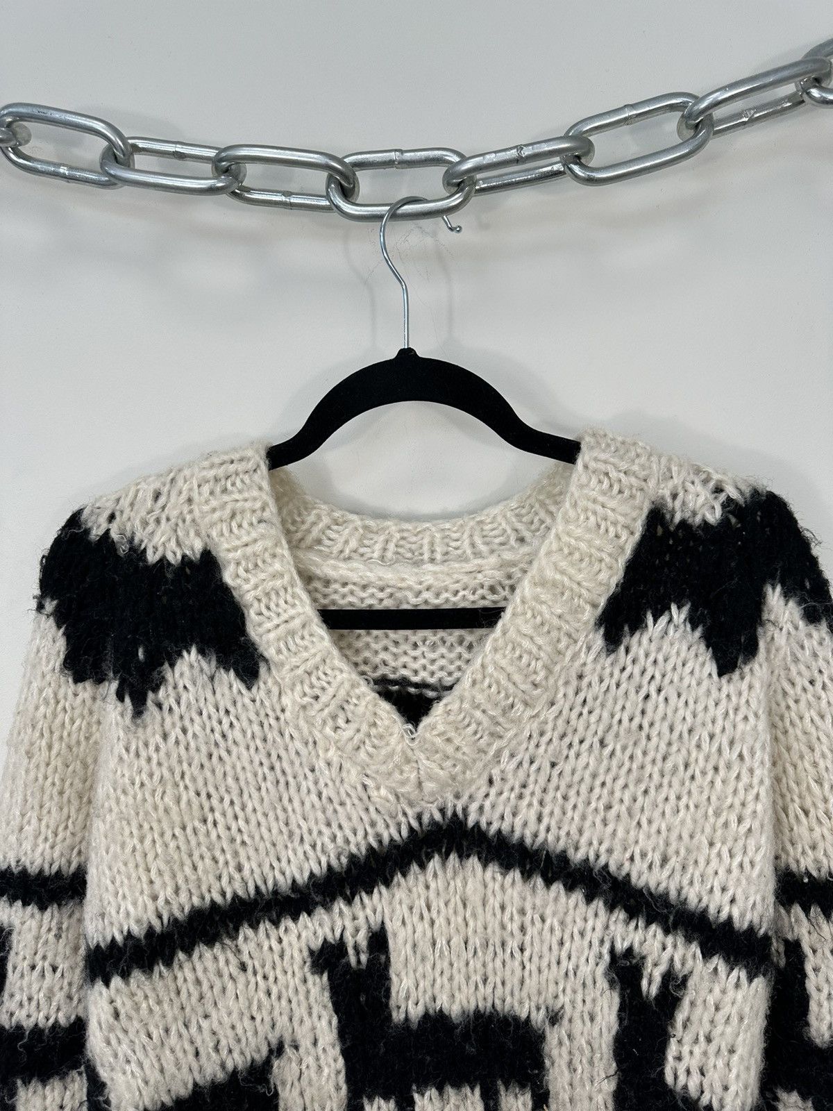 Vintage Vintage 90s Lana Abstract Art Wool V-Neck Sweater Size US M / EU 48-50 / 2 - 2 Thumbnail