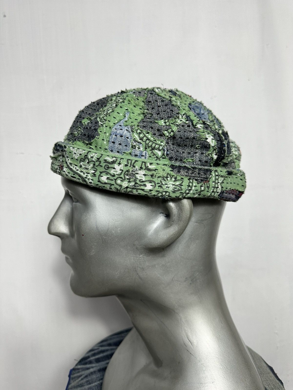 Handmade Custom Distressed Paisley Patchwork Boro Brimless Fisherman Size ONE SIZE - 6 Thumbnail