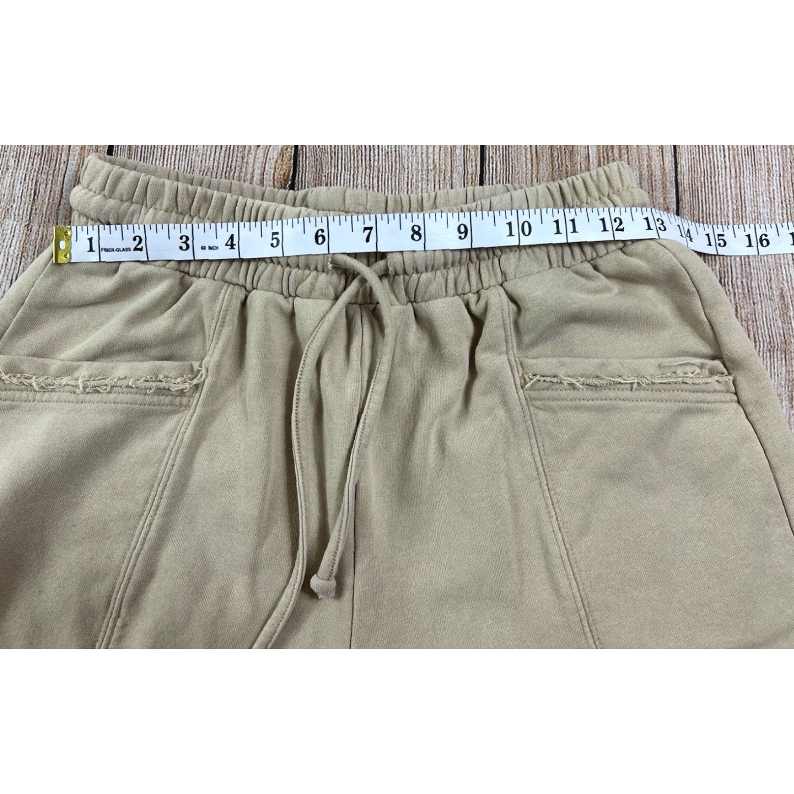 Vintage Promesa Women’s Sweat Shorts Cuffed French Terry Pocket Drawstring Elastic Waist Beige S Small Size 28" / US 6 / IT 42 - 5 Thumbnail