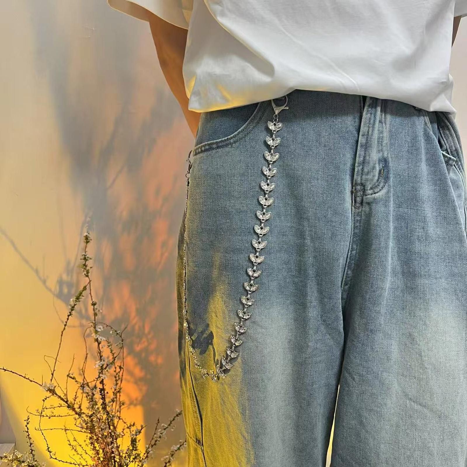 Jewelry Silver Leaf Chain Accessory for Denim Pants, Stylish Size ONE SIZE - 1 Thumbnail