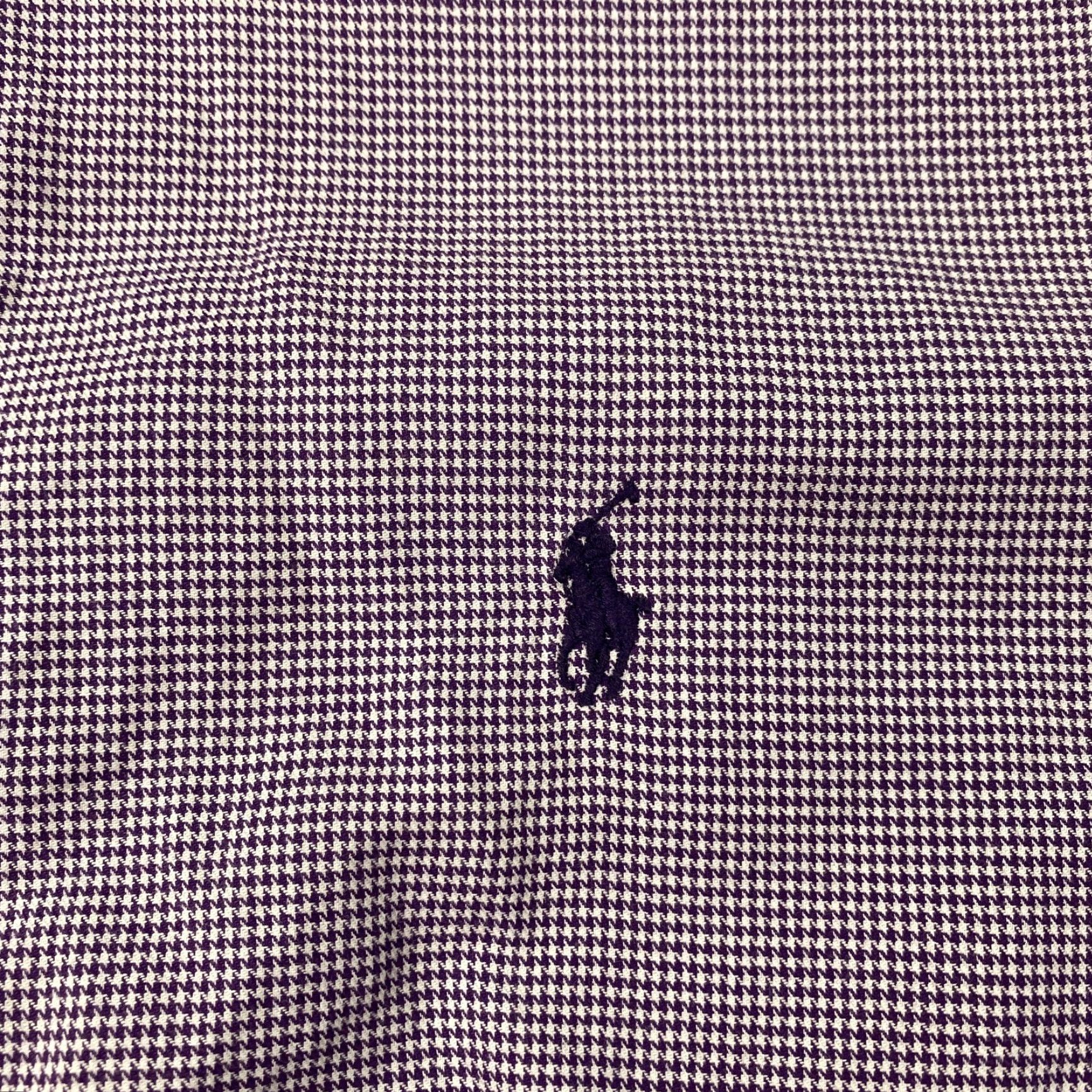 Ralph Lauren VINTAGE Ralph Lauren Yarmouth Shirt Mens L Purple Houndstooth Button-Down Polo Embroidered Check Cotton Classic Fit Size 42R - 2 Thumbnail