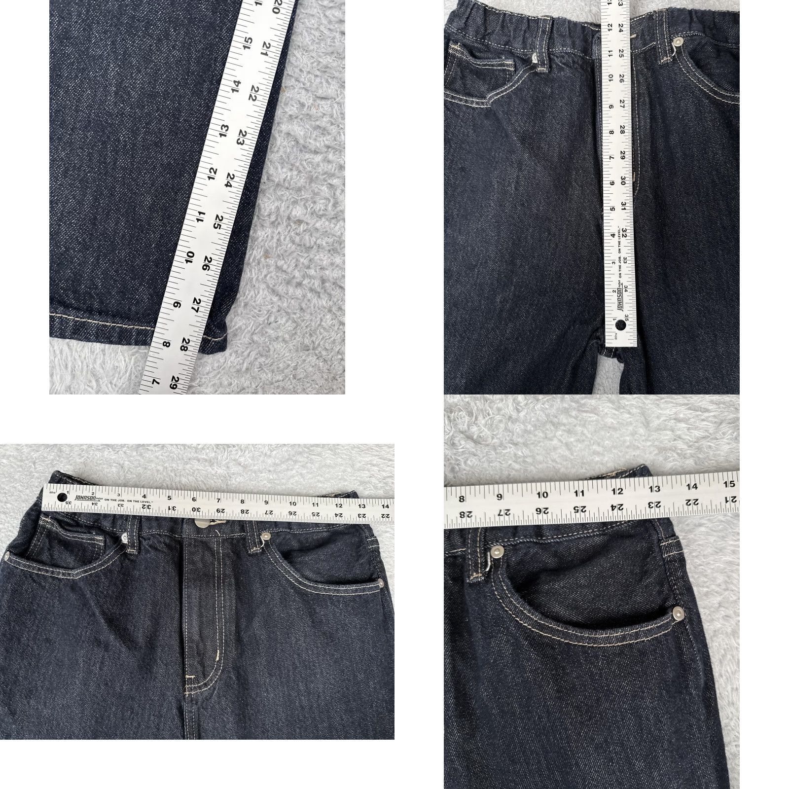 Vintage Womens Jeans 26x29 Blue High Rise Straight Elastic Waist Distressed Denim Dark Size 26" / US 2 / IT 38 - 8 Thumbnail