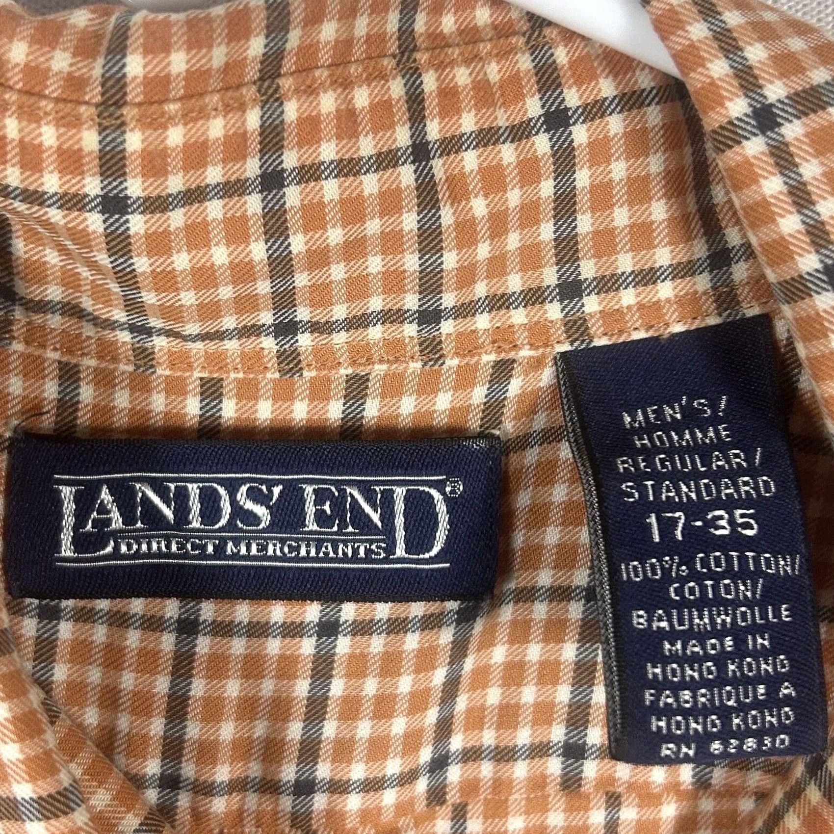 Lands' End Lands’ End Mens Plaid Long Sleeve Button-Down Shirt Size 17-35 Orange Cotton Shirt Mens Regular XS? Size US XL / EU 56 / 4 - 3 Thumbnail