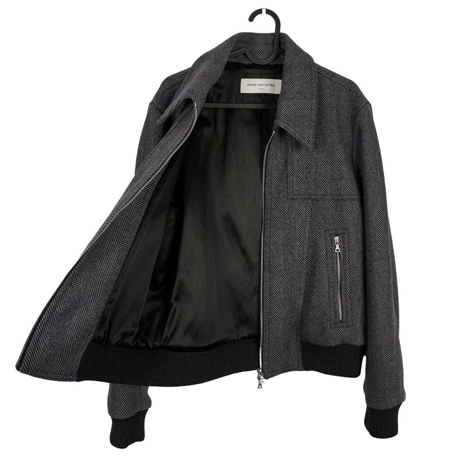 Dries Van Noten Dries Van Noten Mens Herringbone Wool Gray Zip Bomber Jacket Size US L / EU 52-54 / 3 - 10 Thumbnail