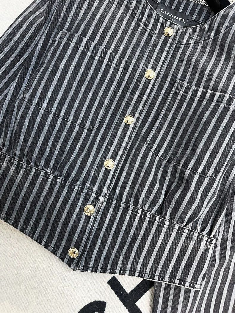 Chanel Chanel Blue Gray Striped Denim Jacket Size M / US 6-8 / IT 42-44 - 5 Thumbnail