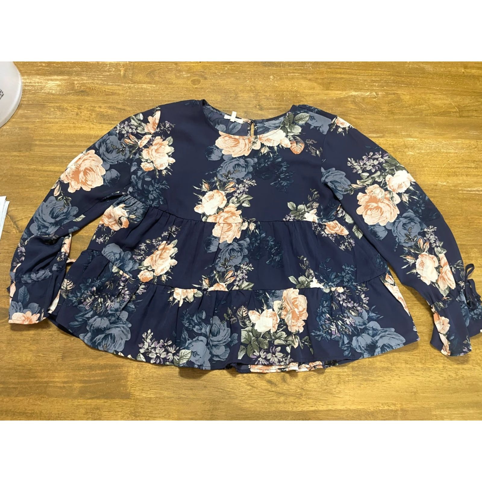 Vintage Maurices Blouse Women's Large Purple Floral Long Sleeve Pullover Casual Regular Size L / US 10 / IT 46 - 2 Thumbnail