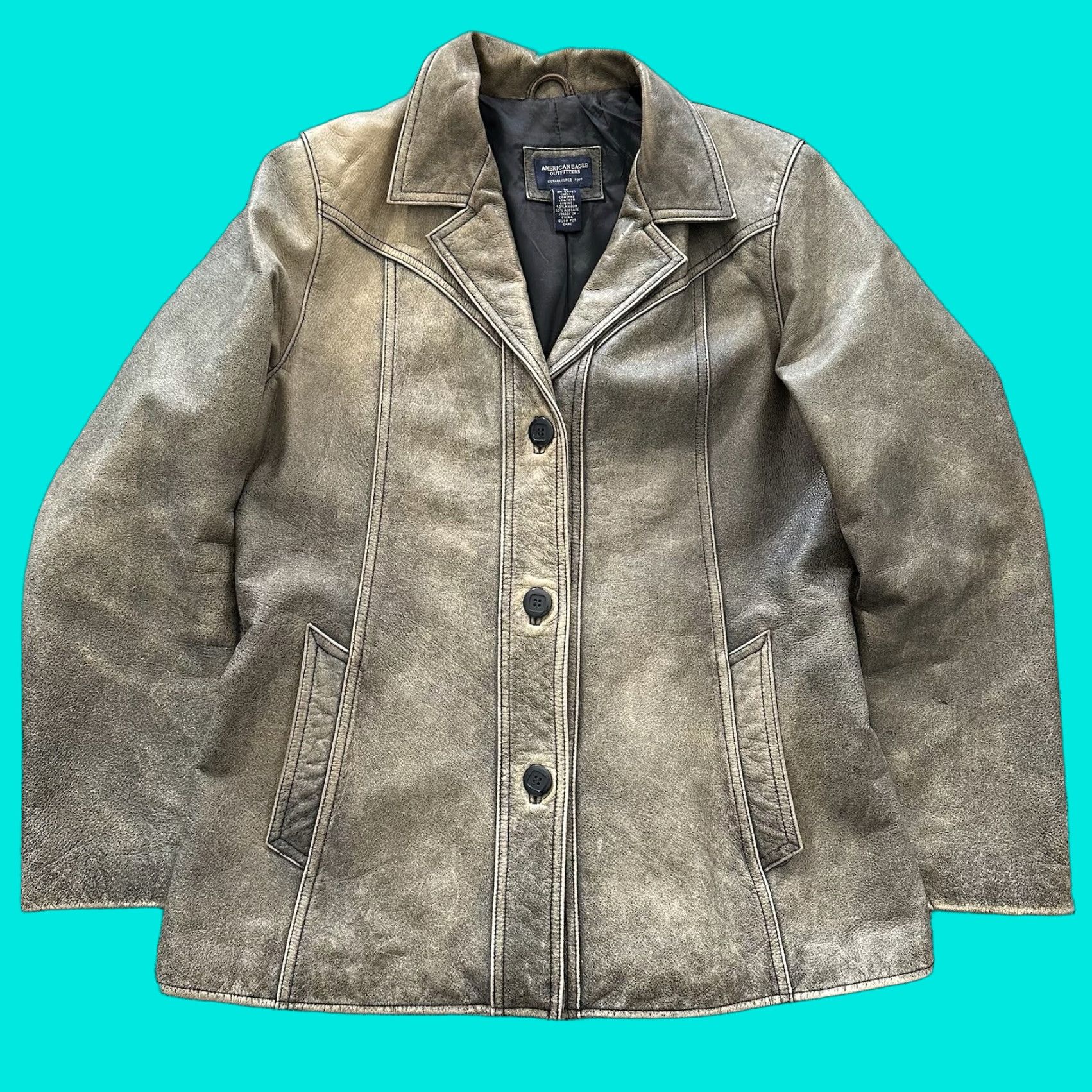 American Eagle Outfitters American Eagle Outfitters Leather Jacket Womens L Brown Distressed Grunge Y2K Vintage Coat Jacket Size L / US 10 / IT 46 - 1 Thumbnail