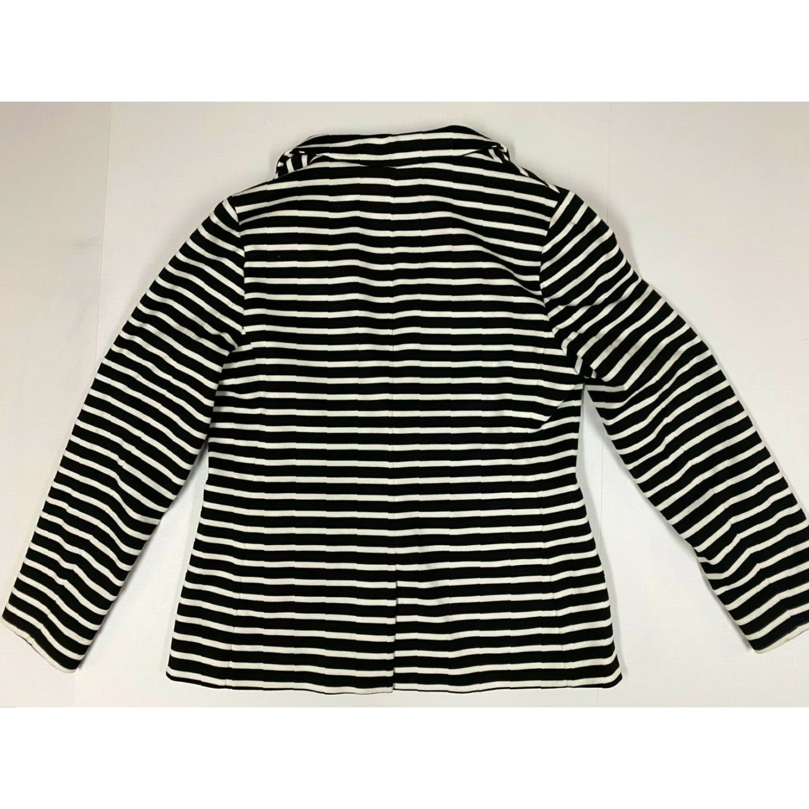 Vintage Chico's Blazer Shirt Womens 1 Black Striped Mid-Length Classic Stretch Lined Polyester Rayon Business Casual Winter Womens - no holes or tears Size XS / US 0-2 / IT 36-38 - 6 Thumbnail