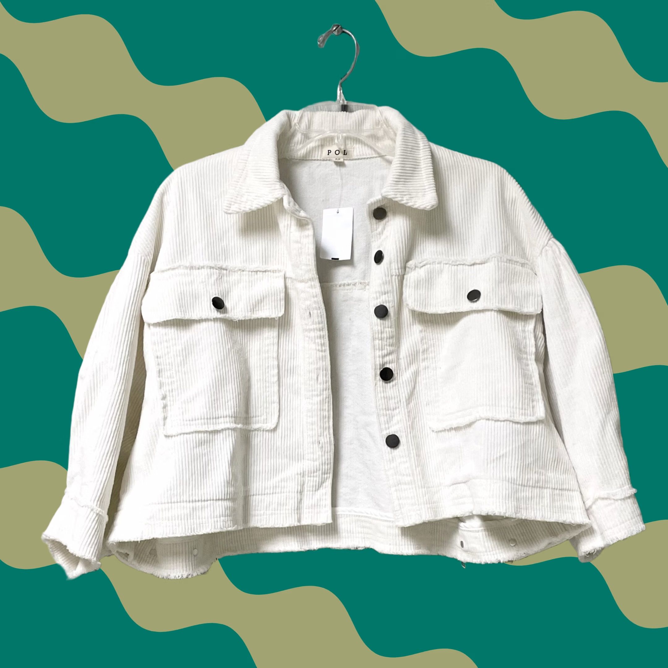 Vintage POL Clothing Women White Corduroy Cropped Raw Trim Button-Up 3/4 Sleeve Jacket M Size M / US 6-8 / IT 42-44 - 1 Thumbnail