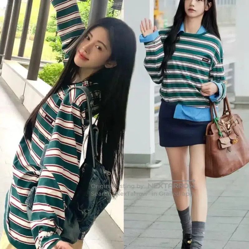 Miu Miu Miu Miu Striped Long Sleeve Cotton Tee . Size S / US 4 / IT 40 - 9 Thumbnail