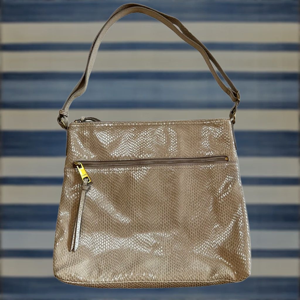 Vintage VINTAGE Margot New York Brown Embossed Leather Crossbody Purse Women’s Shoulder Handbag Size ONE SIZE - 1 Thumbnail