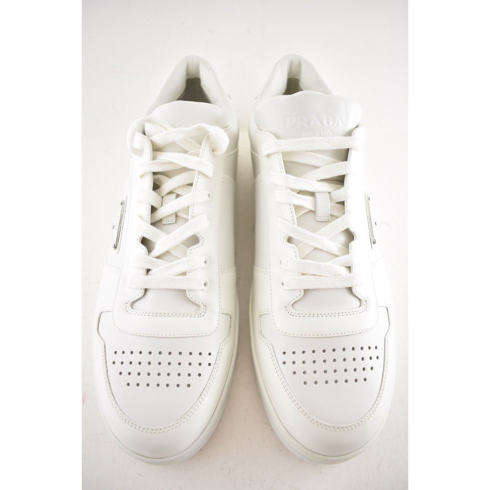 Prada Prada Downtown Leather White Logo Flat Low Top Sneaker 12 Size US 12 / EU 45 - 8 Thumbnail