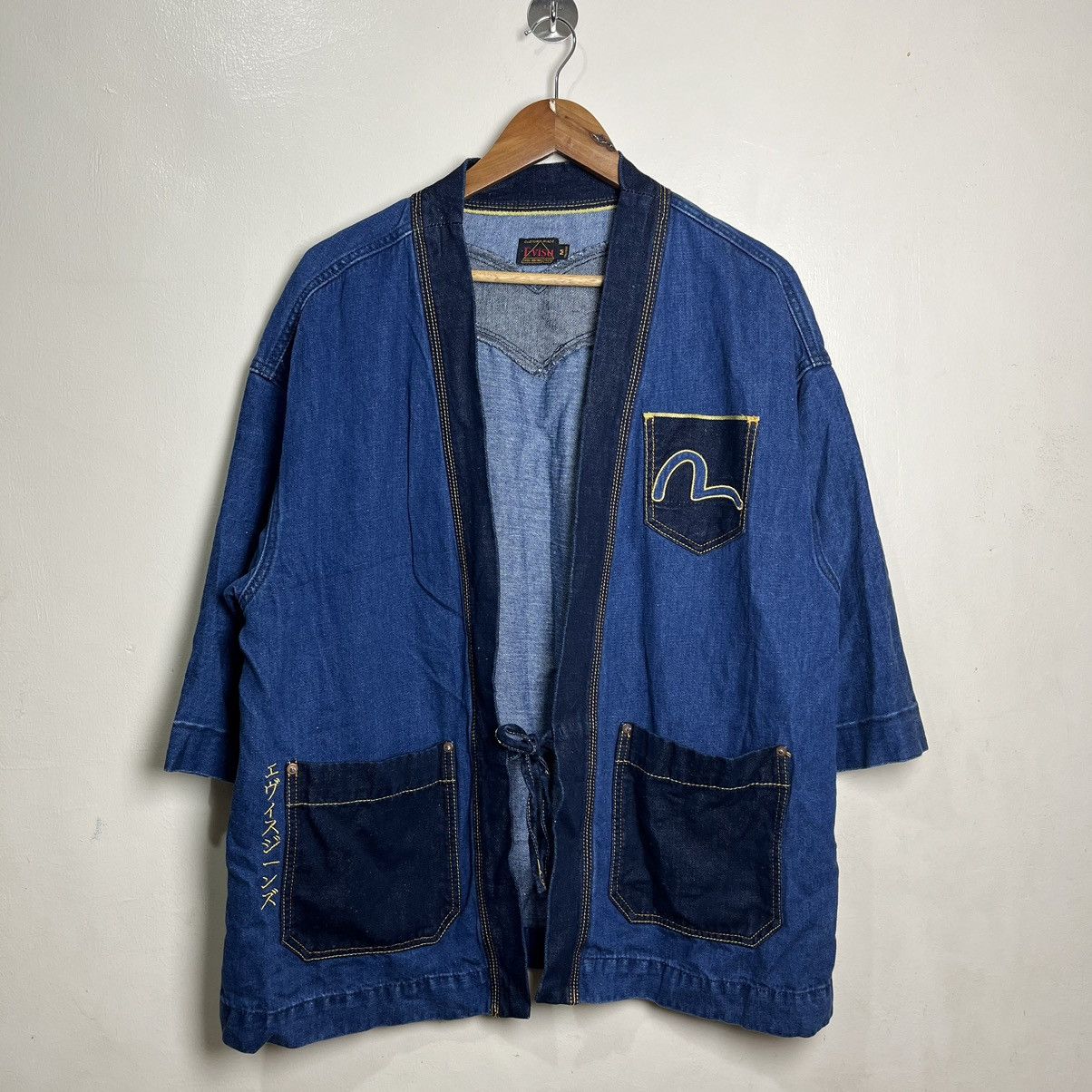 Evisu Evisu Discharged Daicock Insert Selvedge Denim Kimono Size US M / EU 48-50 / 2 - 1 Thumbnail