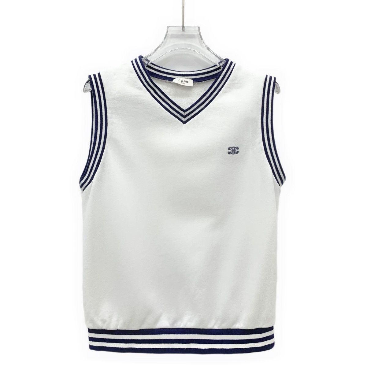 Celine Celine Striped Triomphe V-neck Sleeveless Knit Vest K26WX Size M / US 6-8 / IT 42-44 - 1 Thumbnail