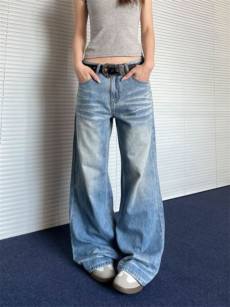 Vintage Crease Blue Wide Leg Jeans