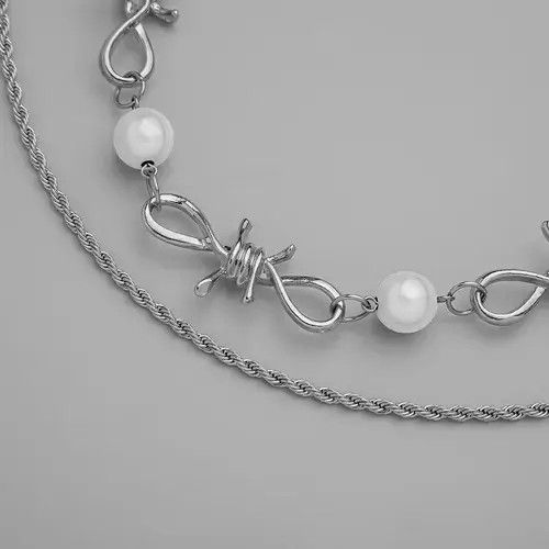 Jewelry Wired Spike Pearl Necklace Chain Size ONE SIZE - 2 Thumbnail