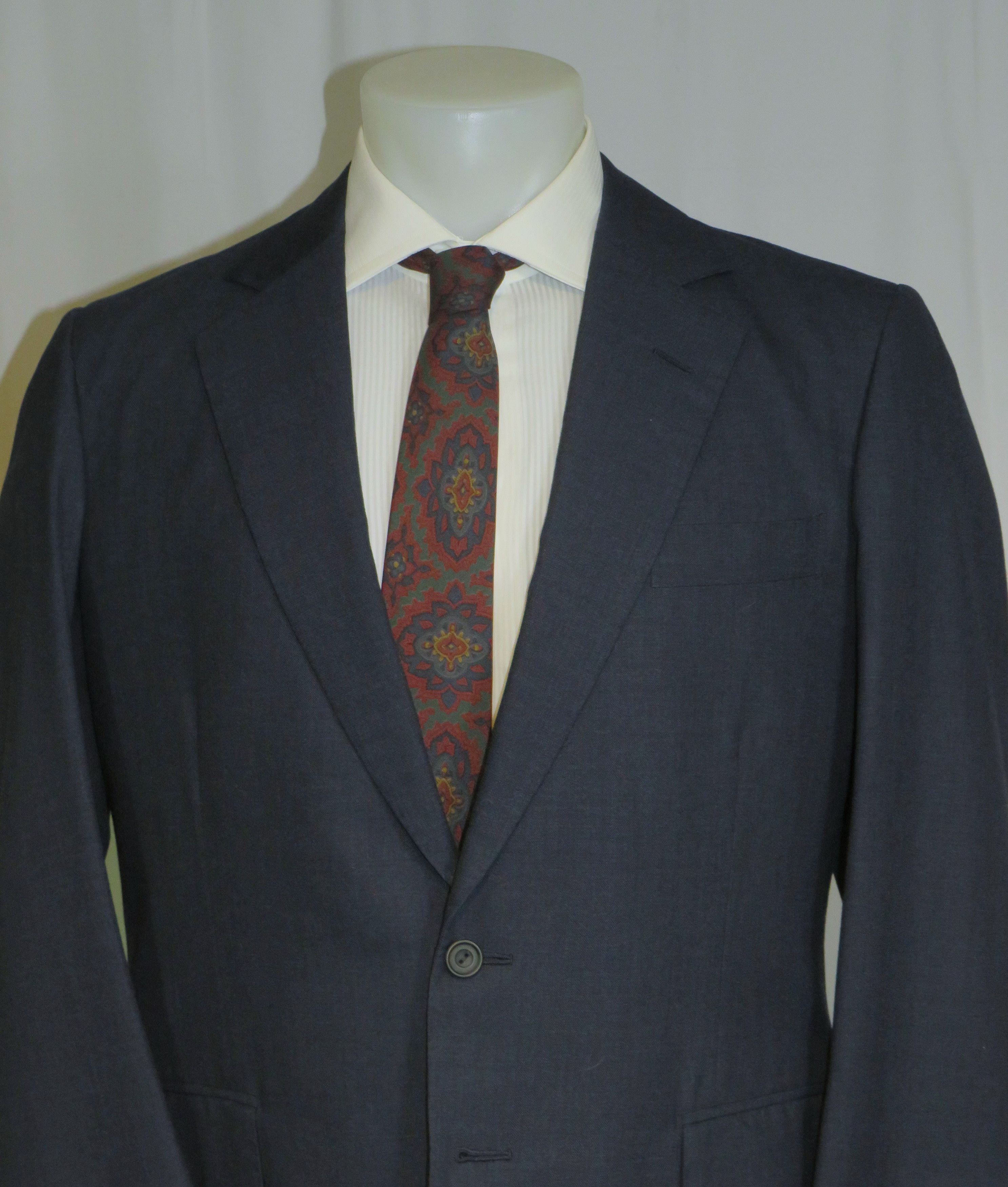 Henry Poole Savile Row Bespoke VTG Blue Hopsack Two Button Suit 40R Size 40R - 4 Thumbnail