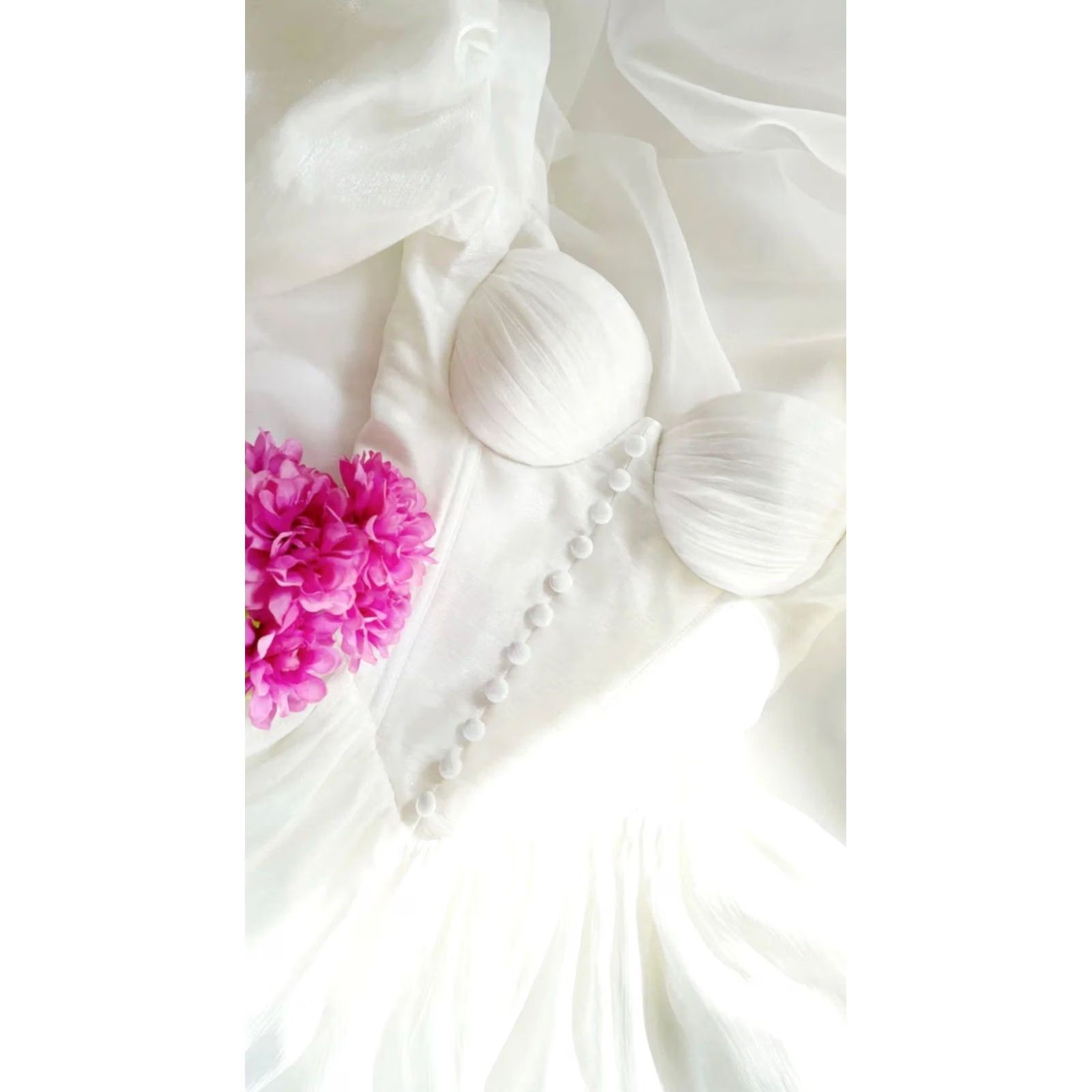 Hereu ADEIRLINA Here Comes the Sun Bridal White Mini Dress XL Puff Sleeve Zipper Corset Chiffon Short Size XL / US 12-14 / IT 48-50 - 2 Thumbnail