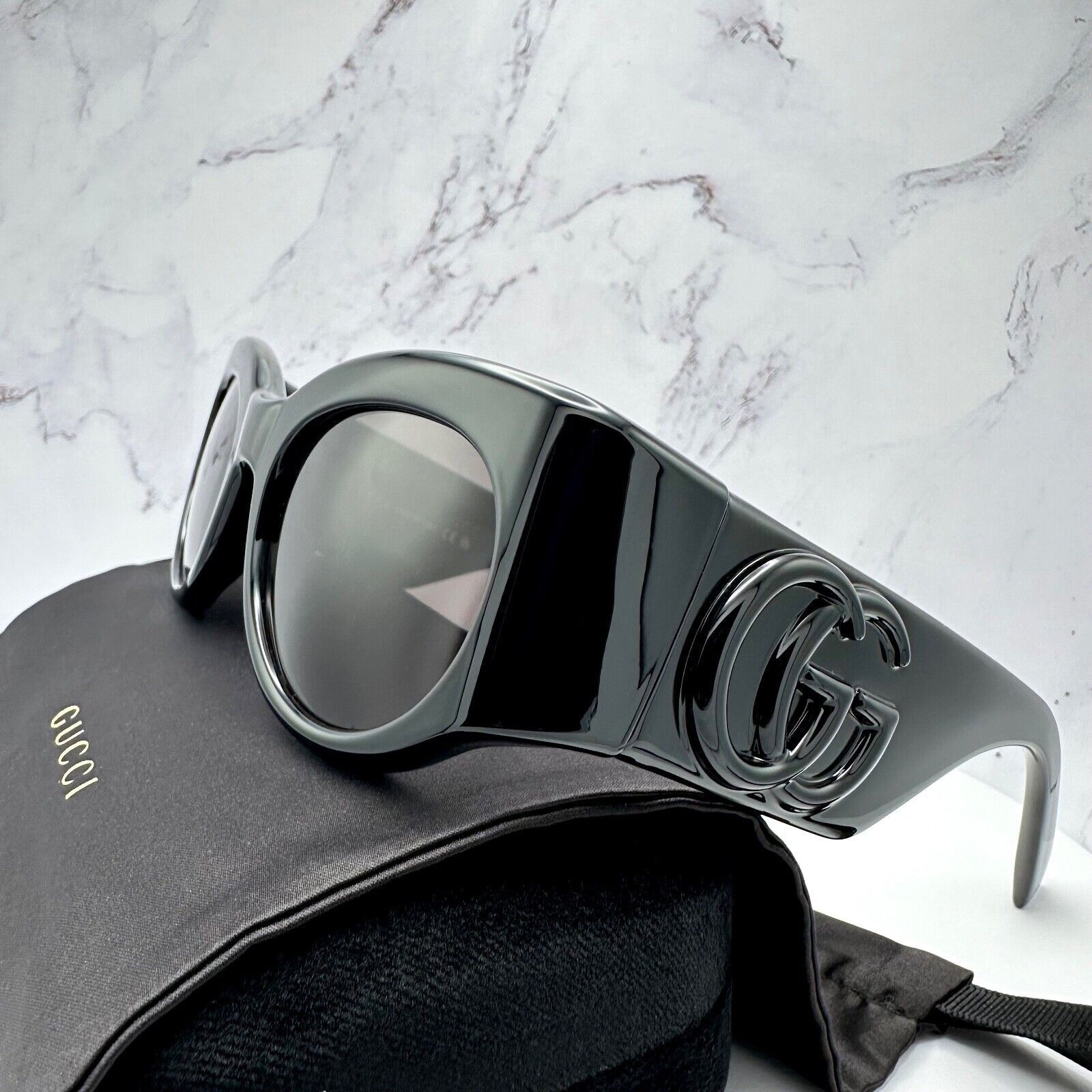 Gucci New GUCCI Sunglasses Black 3D GG Logo Wrap Triple Black Size ONE SIZE - 2 Thumbnail