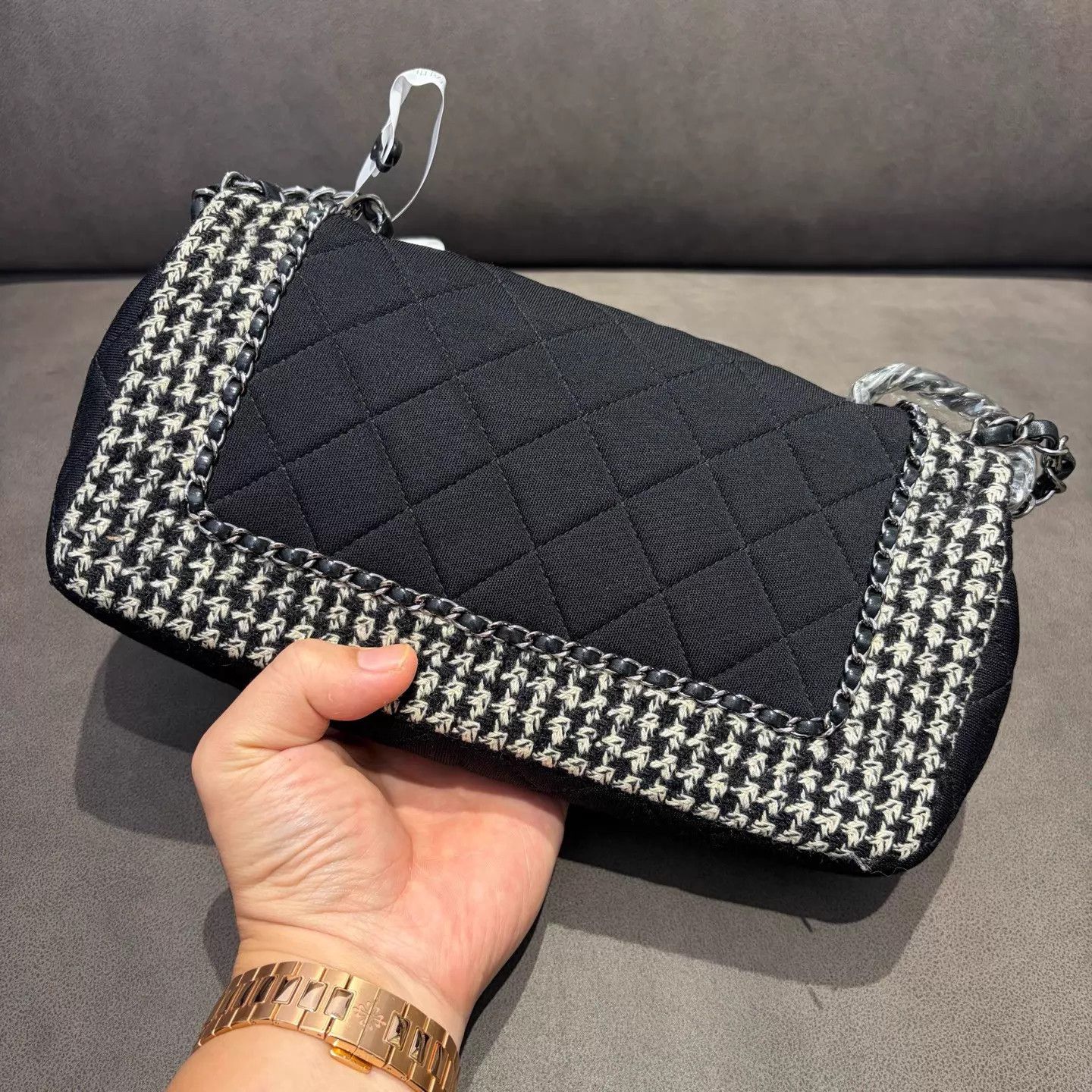 Chanel CHANEL CF Black Silver Tweed Houndstooth Chain Bag Size ONE SIZE - 3 Thumbnail