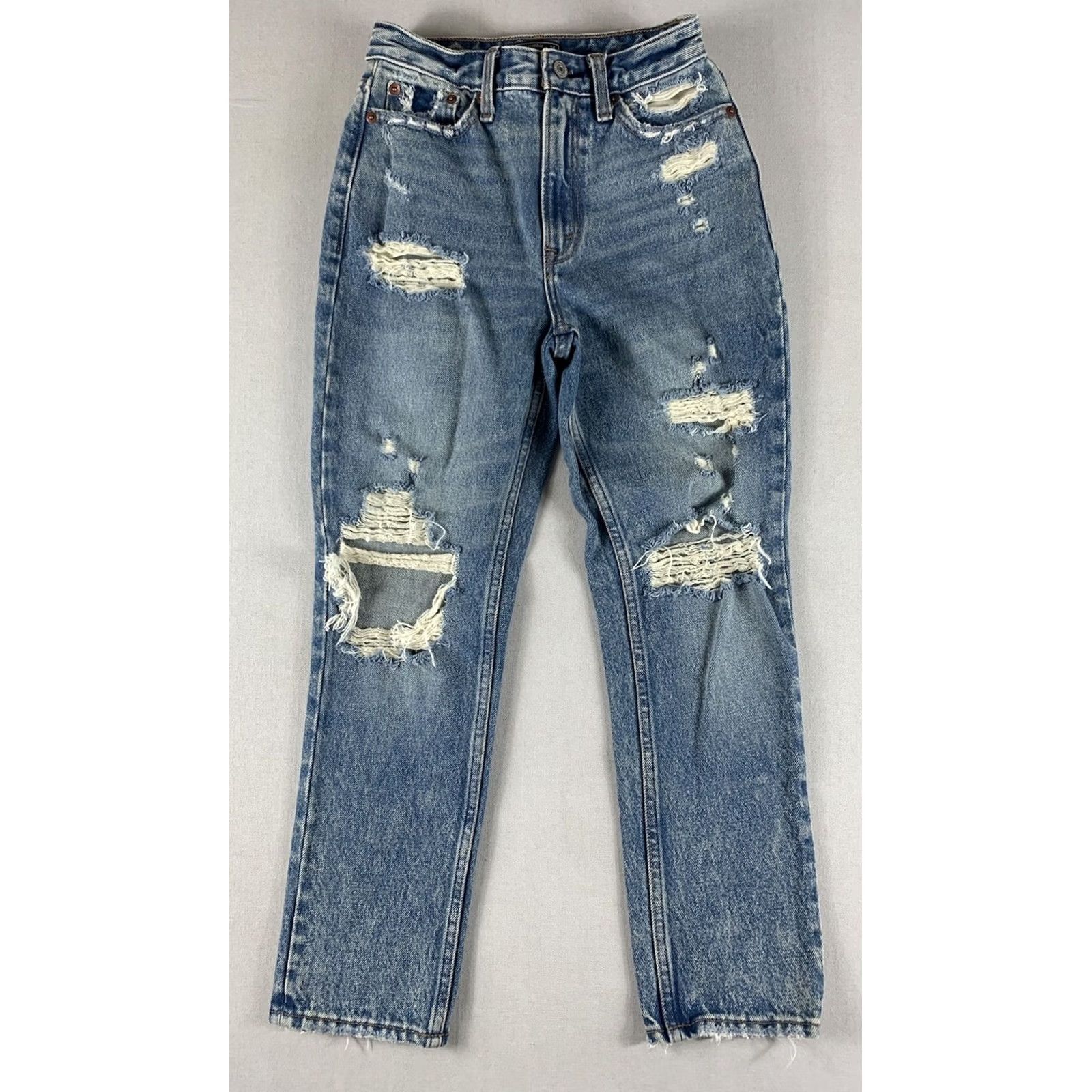 Abercrombie & Fitch Abercrombie & Fitch The Mom High Rise Jeans Womens 00 / 24 Blue Distressed 24x25 Jeans Women Distressed High Rise Blue 90s Theme Size 24" / US 00 / IT 34 - 2 Thumbnail