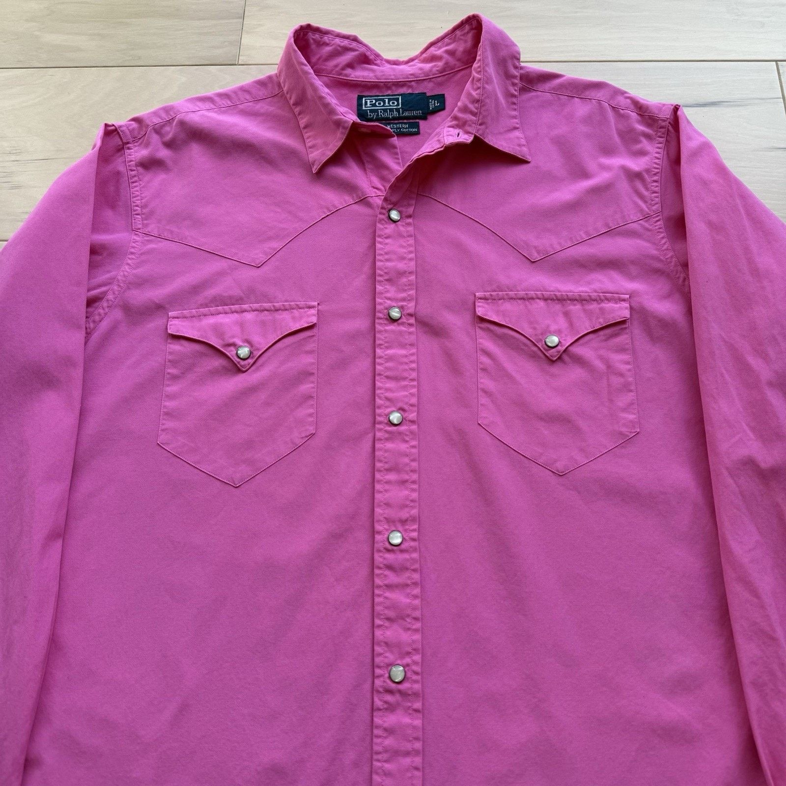Polo Ralph Lauren × Vintage Vintage Polo Ralph Lauren Pearl Snap Shirt L Pink 90s RL Size US L / EU 52-54 / 3 - 3 Thumbnail