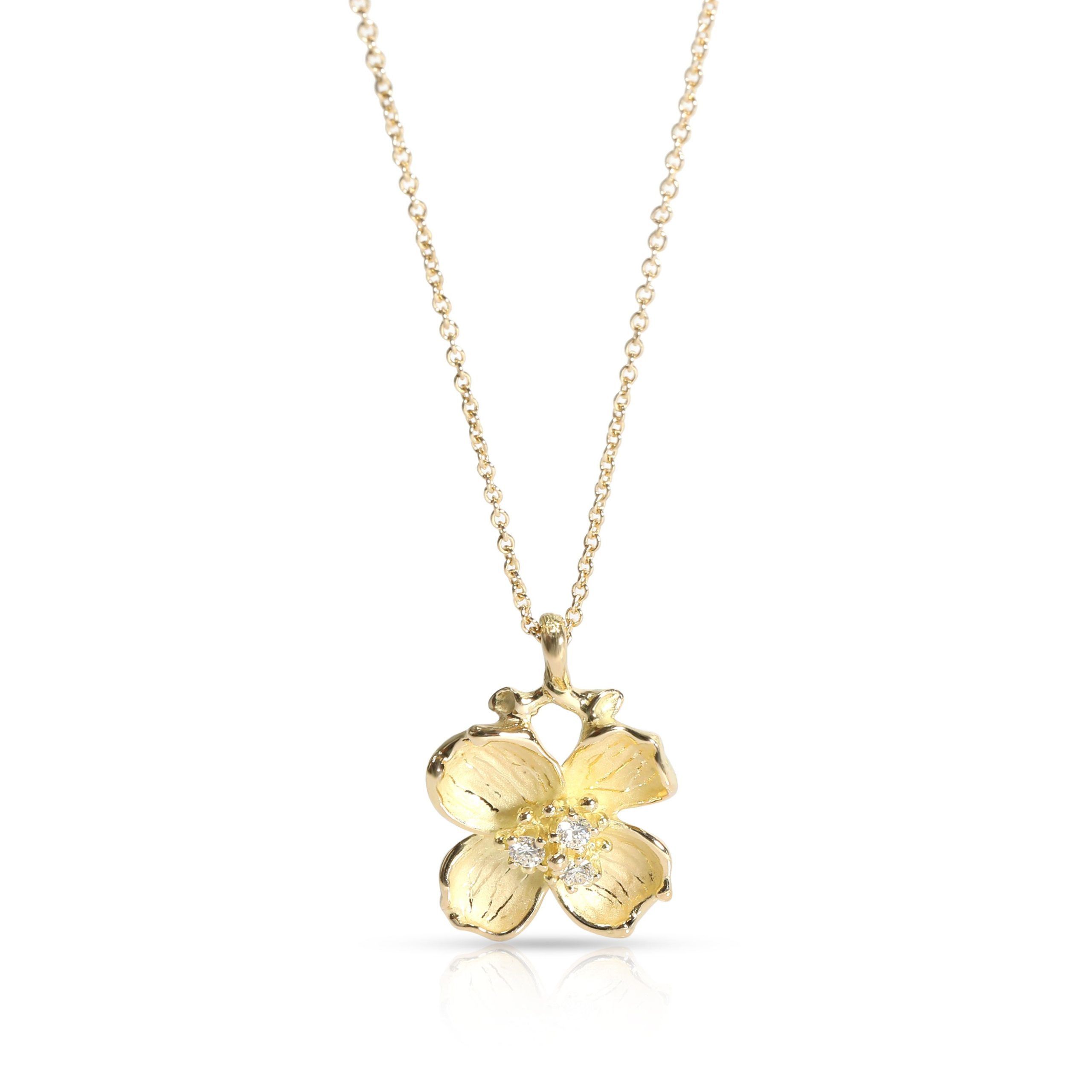 image of Tiffany Co Tiffany & Co. Dogwood Flower Diamond Necklace In 18K Yellow Gold 0.10 Ctw, Women's