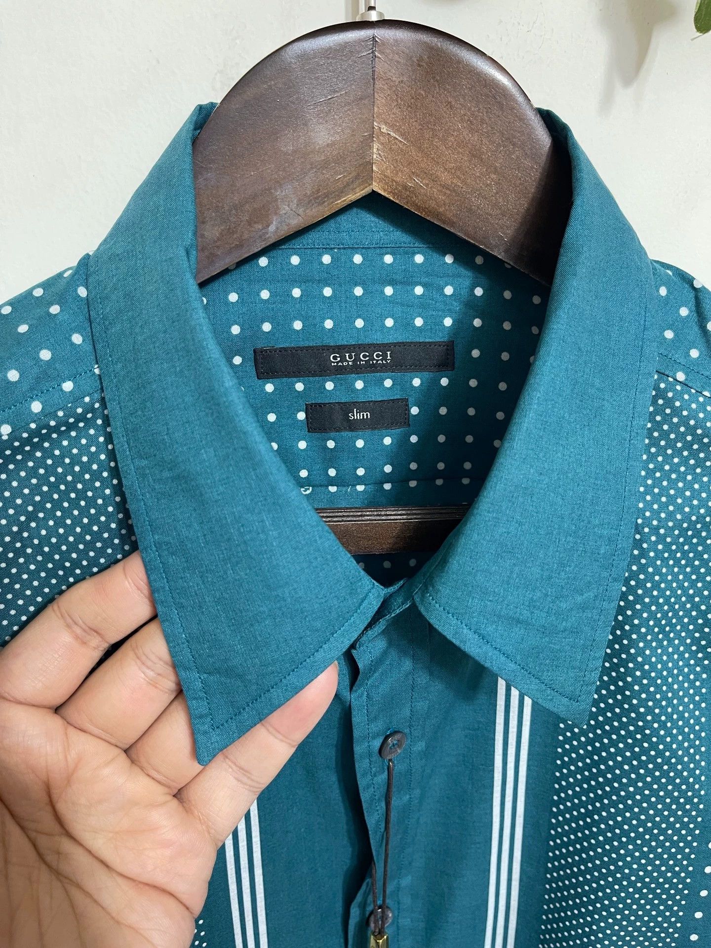 Gucci Gucci White Polka Dot Stripe Slim LS Shirt 41/42 Size US L / EU 52-54 / 3 - 3 Thumbnail