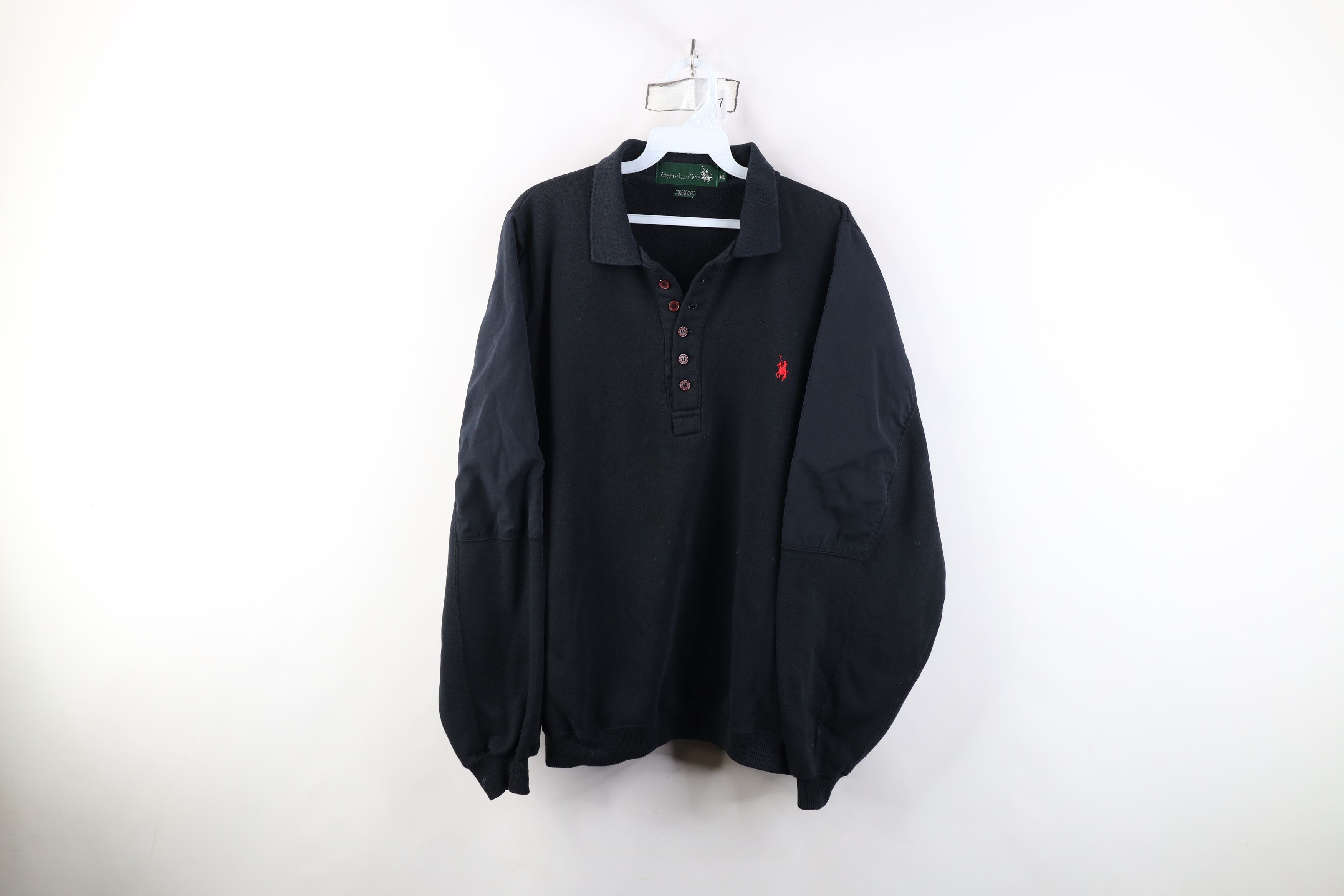 Vintage Vintage 90s Streetwear Henley Pullover Sweatshirt Black Size US XL / EU 56 / 4 - 1 Thumbnail