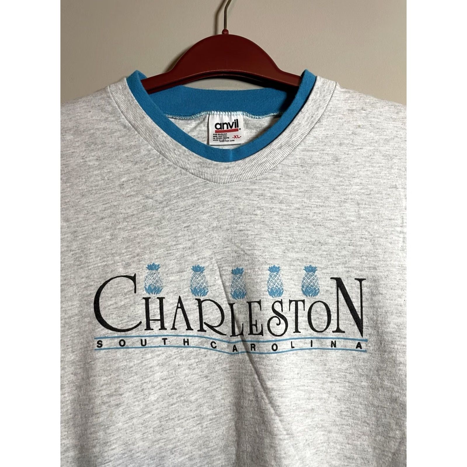 Anvil VINTAGE 90s Charleston South Carolina T Shirt USA Men XL Anvil Gray Cotton Knit Crew Neck Short Sleeve Graphic Print Size US XL / EU 56 / 4 - 2 Thumbnail