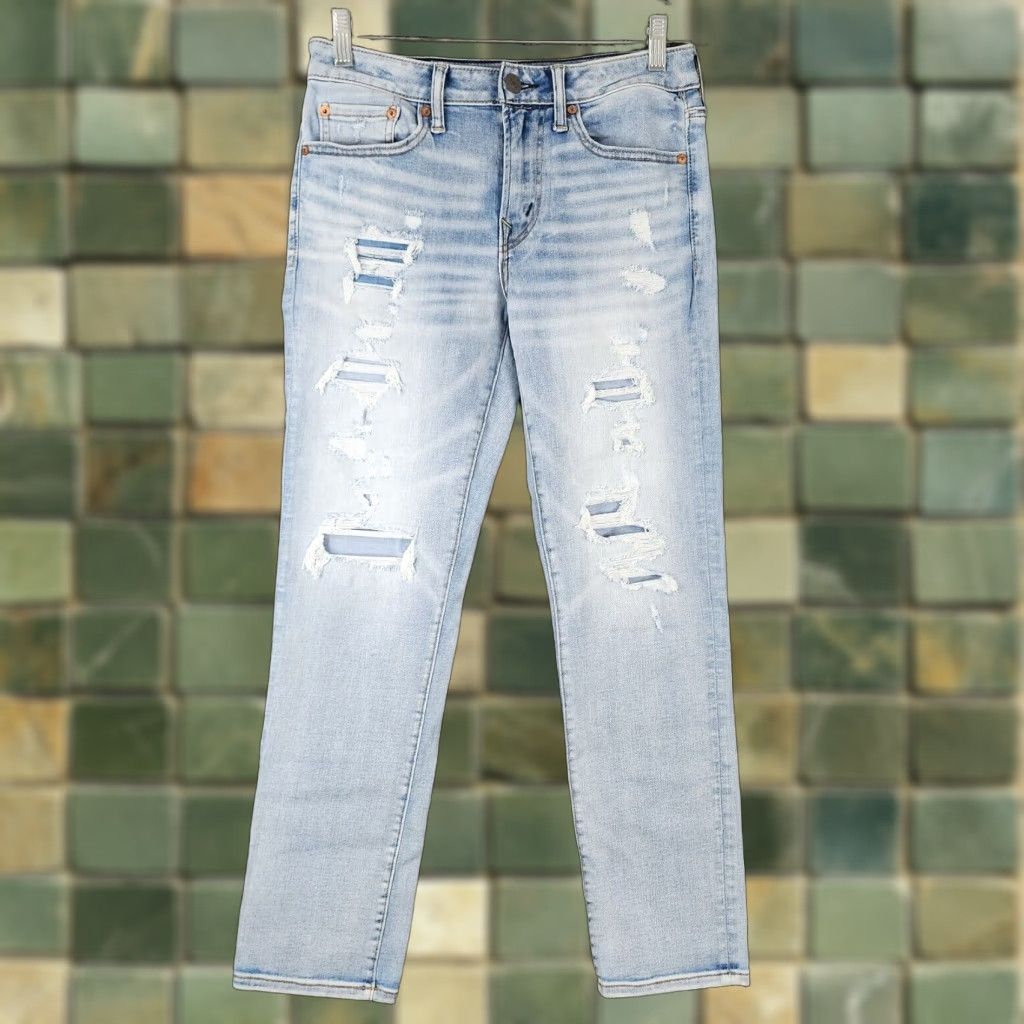 American Eagle Outfitters American Eagle Airflex Jeans Slim Straight Distressed 28x28 Blue Mens Size US 28 / EU 44 - 1 Thumbnail