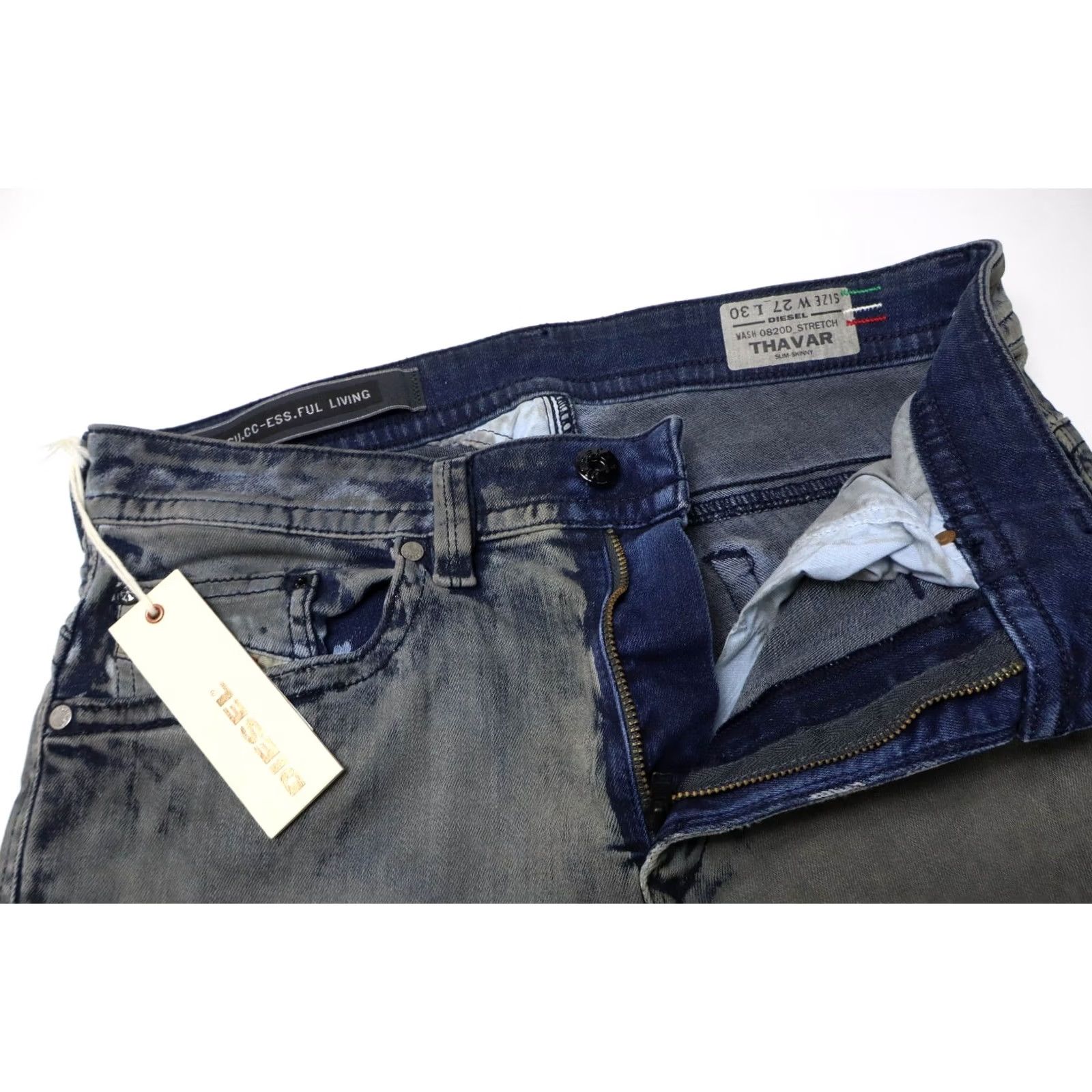Diesel DIESEL Thavar Slim Skinny Stretch Jeans Men's W27/L30 Blue Faded Denim 0820D Size US 27 - 4 Thumbnail