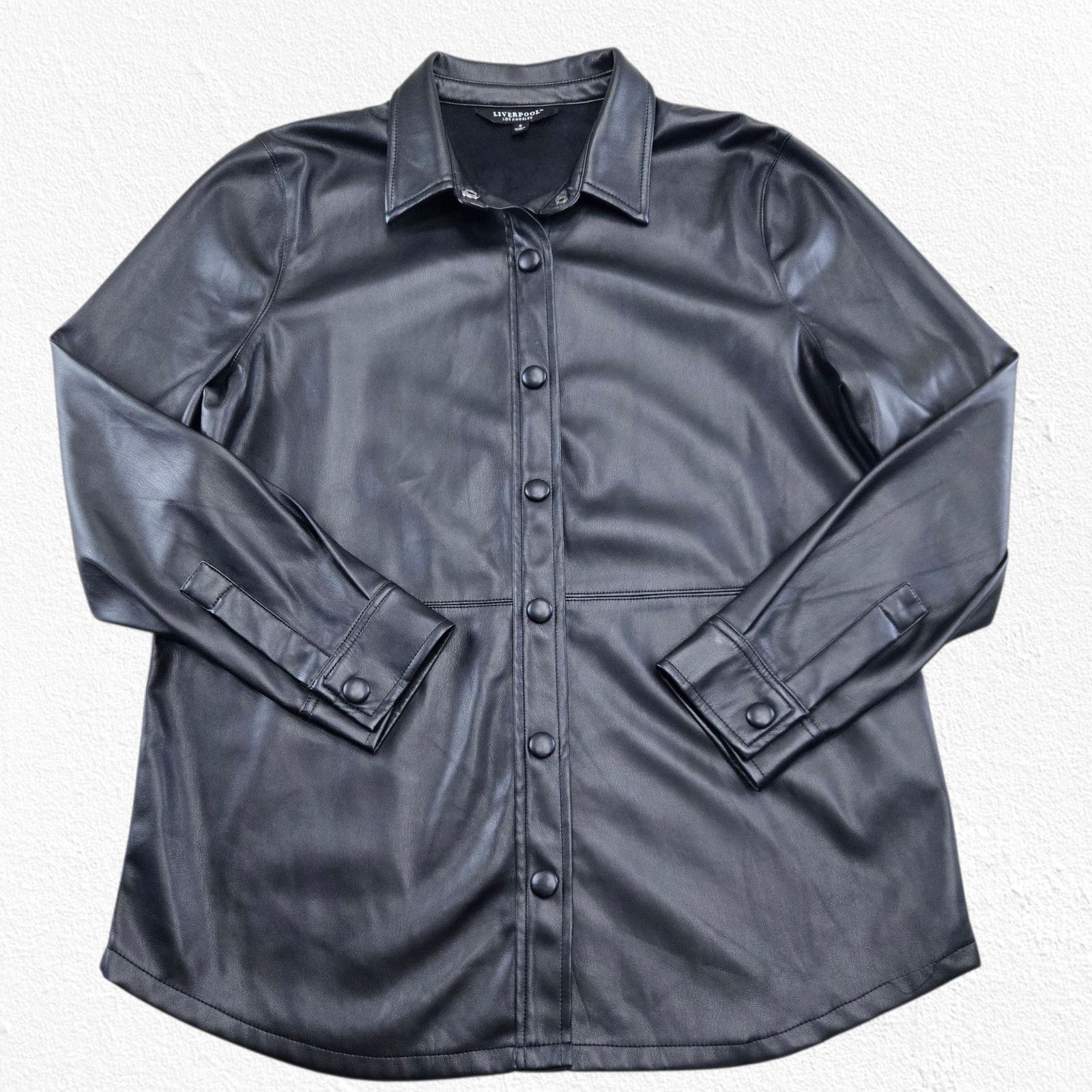 Other Liverpool Black Button Front Size Faux Leather Shacket Small Size S / US 4 / IT 40 - 2 Thumbnail