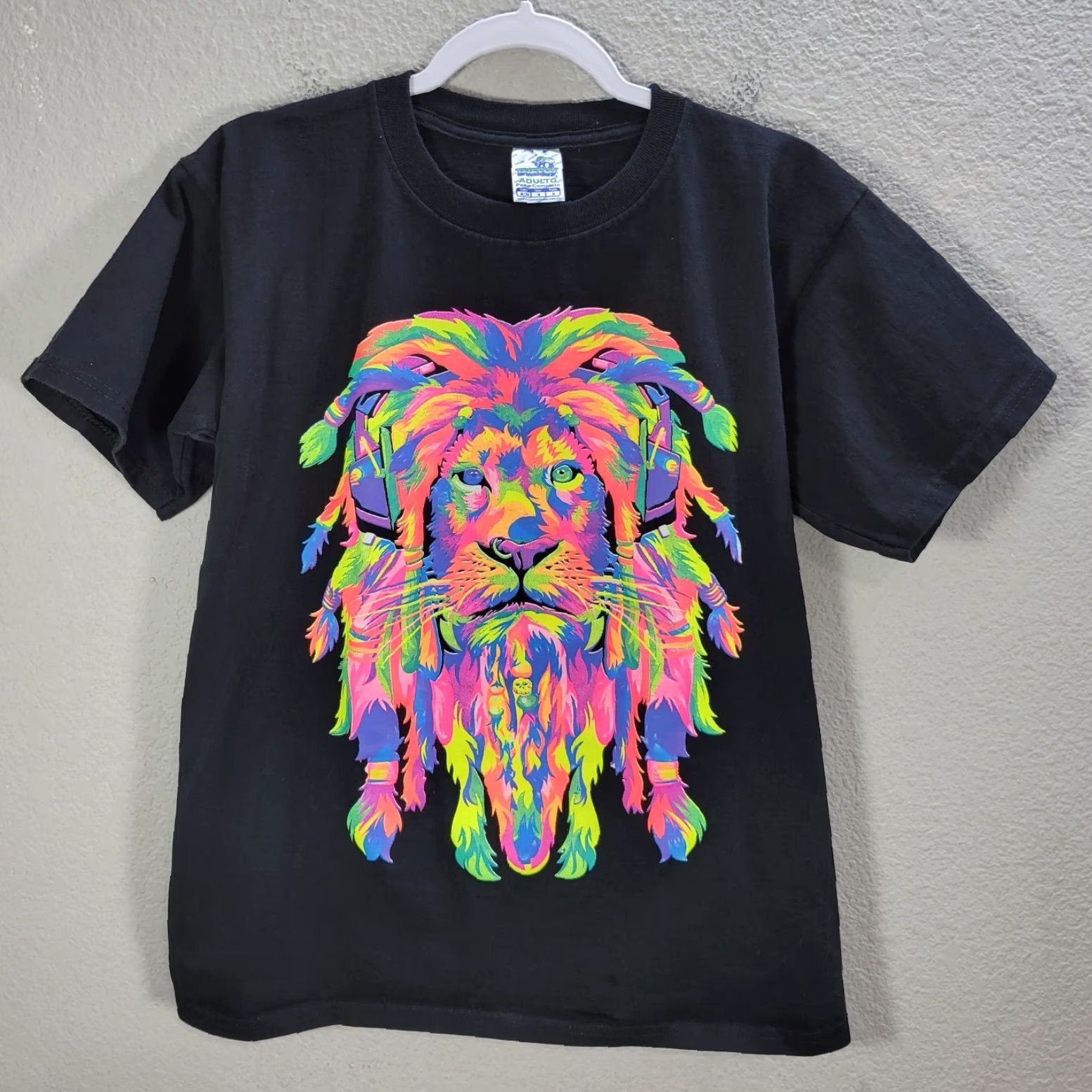 Doublet Vtg Thessh Women's T-Shirt Black Double-Sided Neon LION Sz M Y2K Printed Shirt Womens Kid/Adult? Size M / US 6-8 / IT 42-44 - 3 Thumbnail
