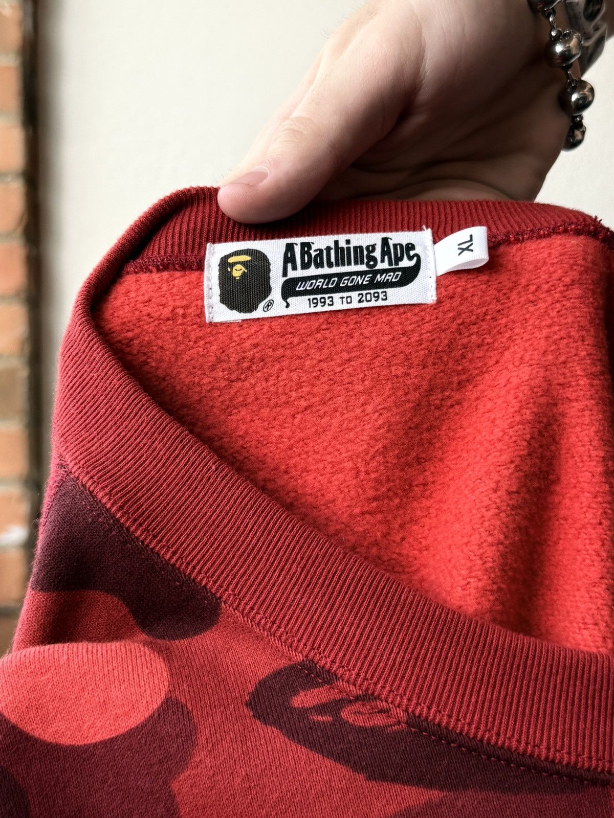Bape Bape Red / Black Camo Long Sleeve Crewneck Size US XL / EU 56 / 4 - 5 Thumbnail
