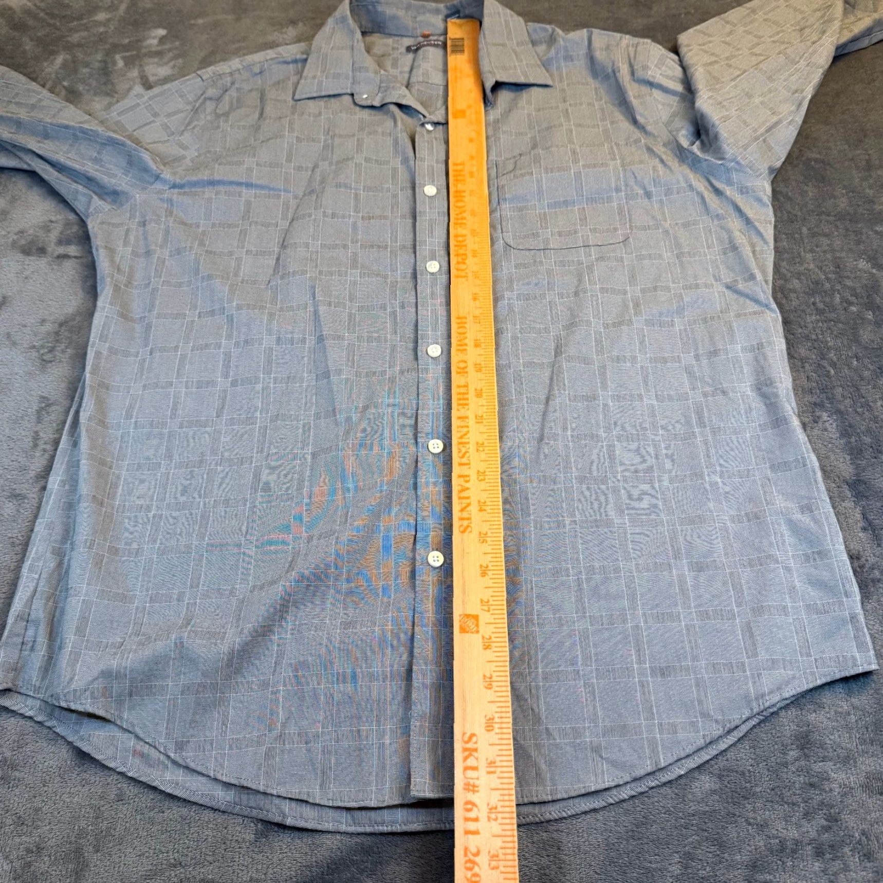 Van Heusen Van Heusen Traveler Mens Large Grey Grid Button Up Shirt Long Sleeve Stretch Size US L / EU 52-54 / 3 - 7 Thumbnail