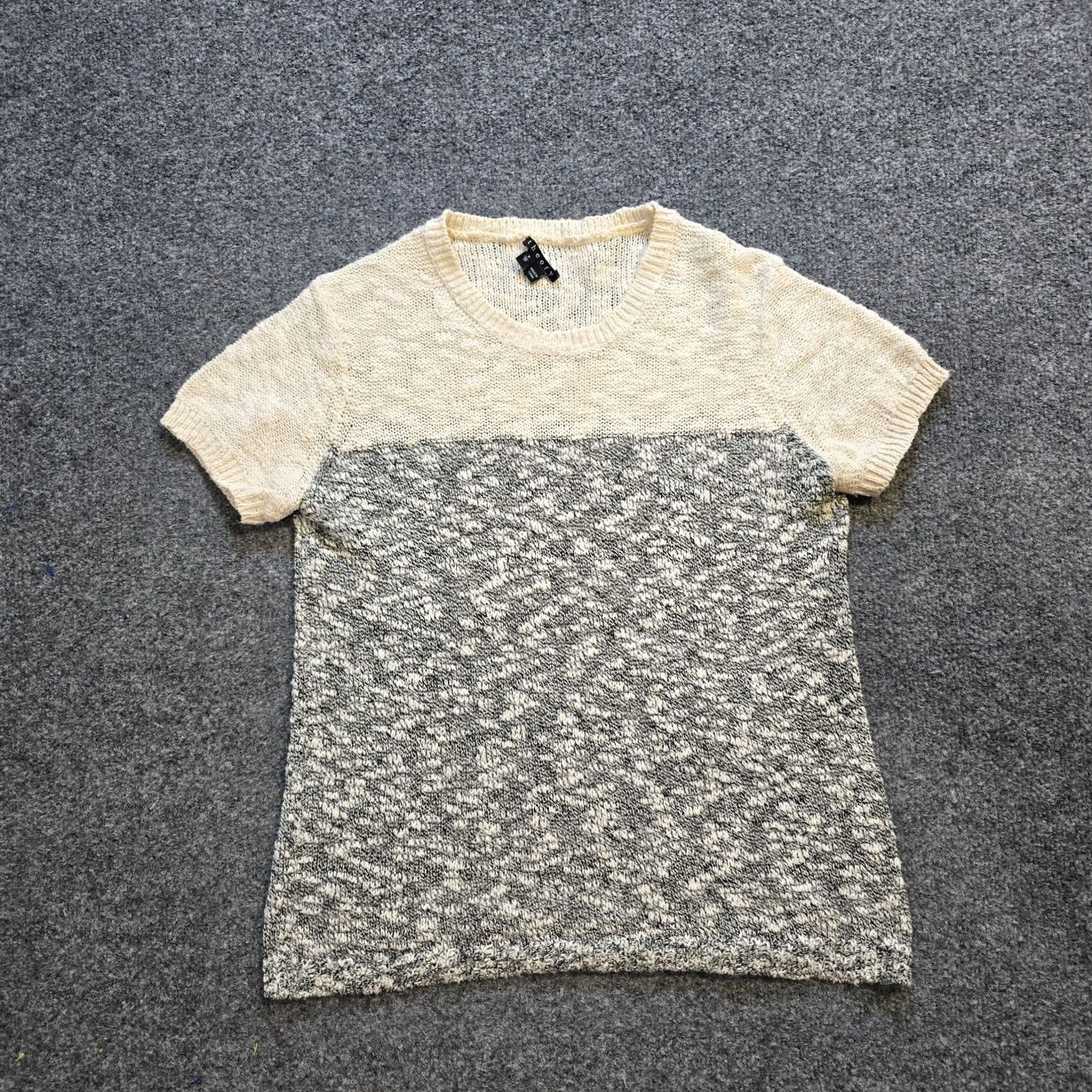 Theory Theory Sweater Womens Size P White Black Linen Blend Knit Colorblocked Capsule Size XXS / US 00 / IT 34 - 2 Thumbnail
