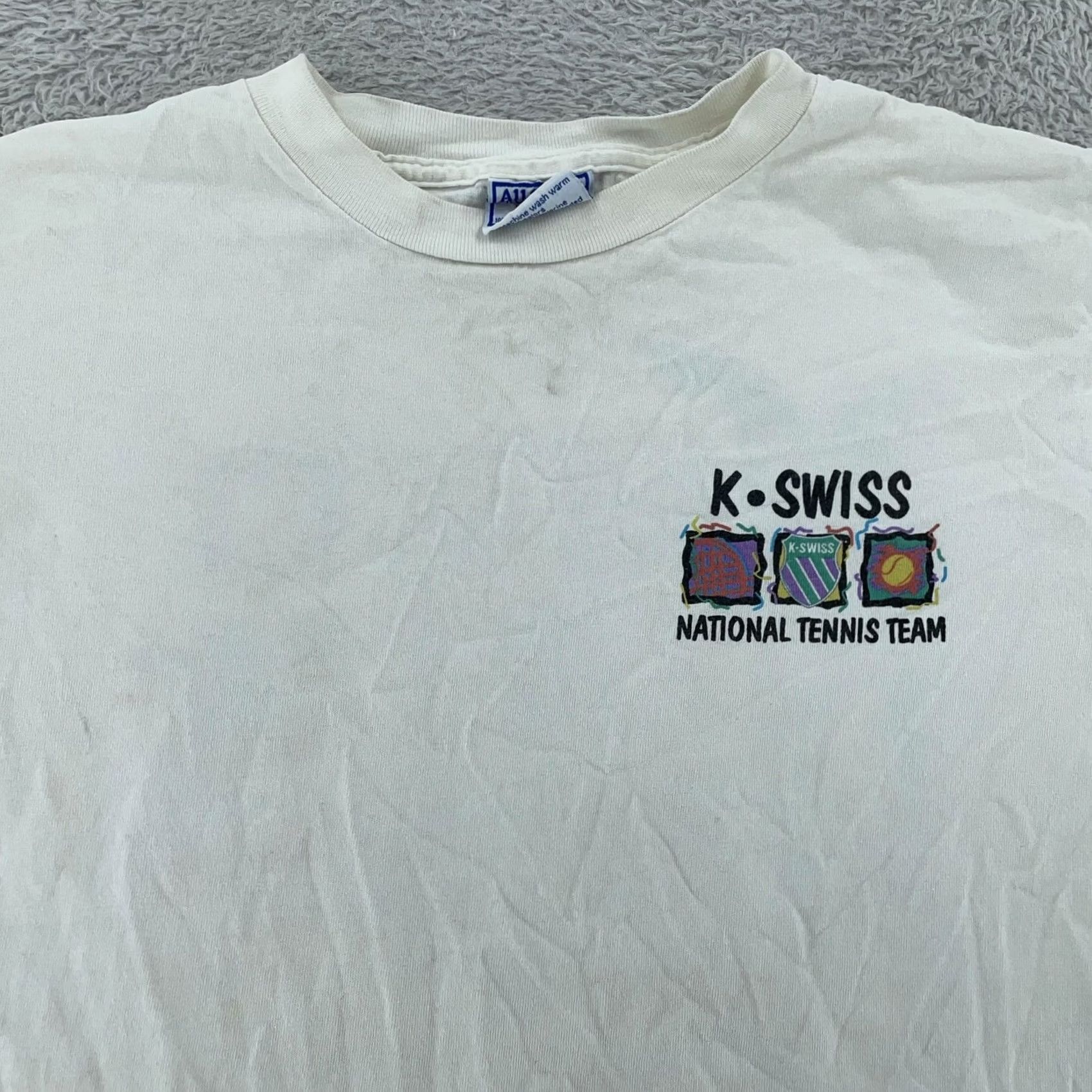 K-Swiss VINTAGE K-Swiss National Tennis Team Shirt Mens S/M Beach Graphic Tee 90s USA Shirt Mens S White Graphic Print Vintage 90s USA Sports Retro Mens Size US S / EU 44-46 / 1 - 3 Thumbnail