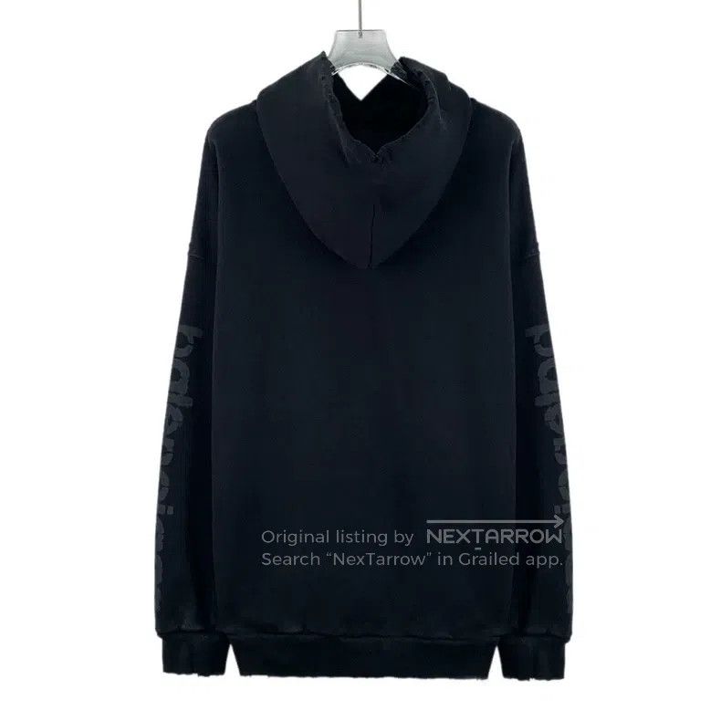 Balenciaga Balenciaga Black Logo Print Aged Cotton Hooded Long Sleeve Size US M / EU 48-50 / 2 - 2 Thumbnail