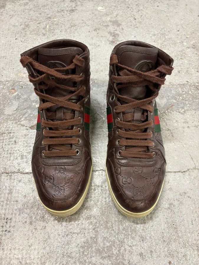 Gucci 2000s Gucci Brown Monogram Italian Leather High Sneakers Size US 7.5 / EU 40-41 - 2 Thumbnail