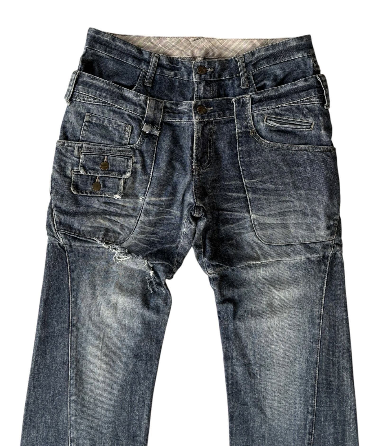 If Six Was Nine PPFM Double Waist Distressed Denim Jean Size US 33 - 9 Thumbnail