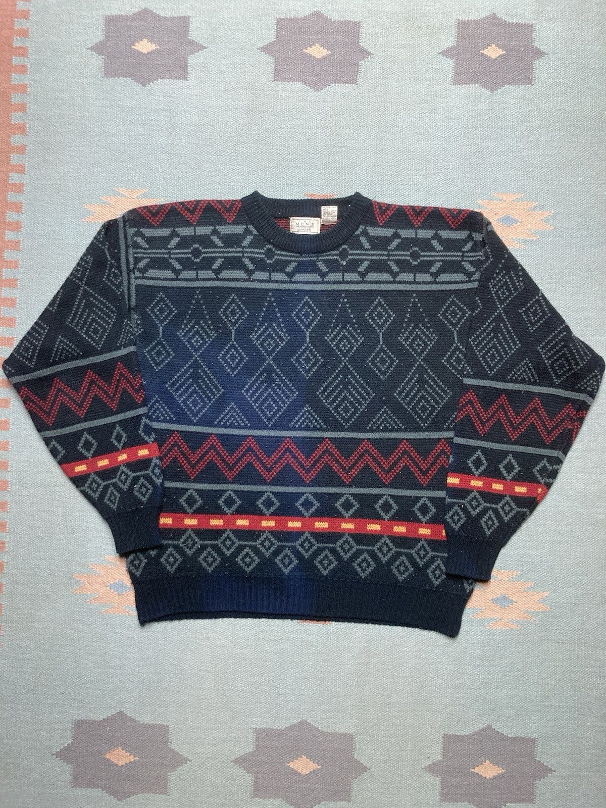 Sears × Vintage Vtg acrylic knit sweater sears geometric abstract grandpa L Size US L / EU 52-54 / 3 - 1 Thumbnail