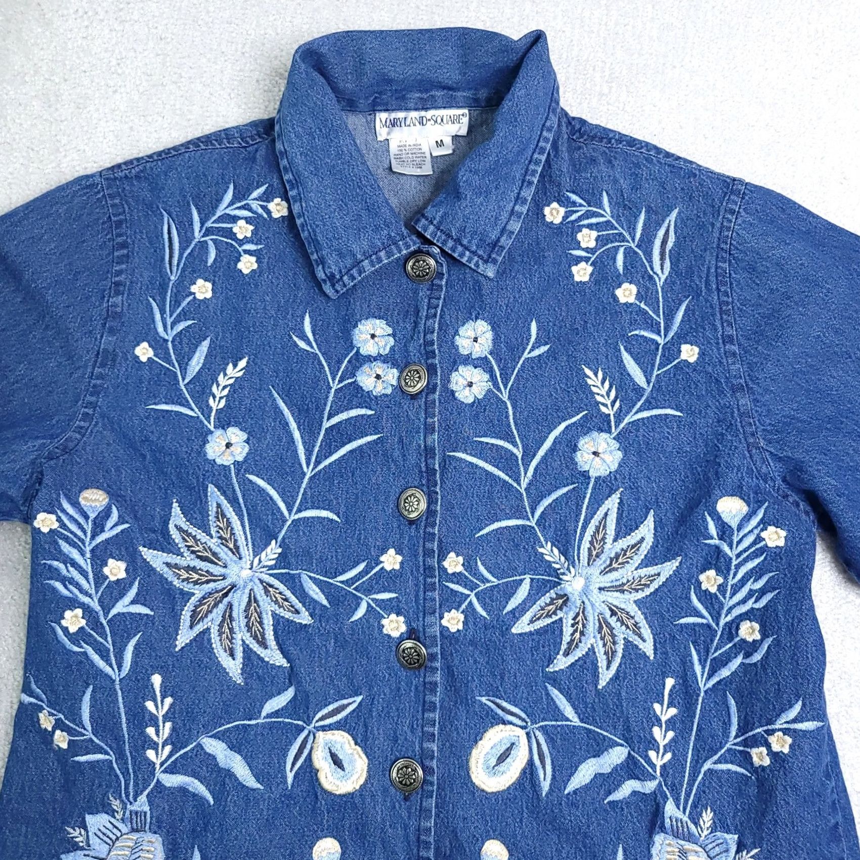 Denime Vtg Maryland Square Denim Jacket Women's Medium Embroidered Floral Button Jean Size 32" / US 10 / IT 46 - 3 Thumbnail