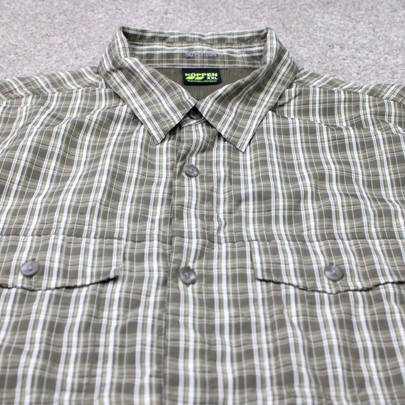 Vintage Koppen Shirt Mens 2XL Green No Fly Zone Repellent Vented Roll Tab Seersucker L/S Shirt Mens 2XL Green Plaid Button-Up Casual Outdoor Size US XXL / EU 58 / 5 - 5 Thumbnail