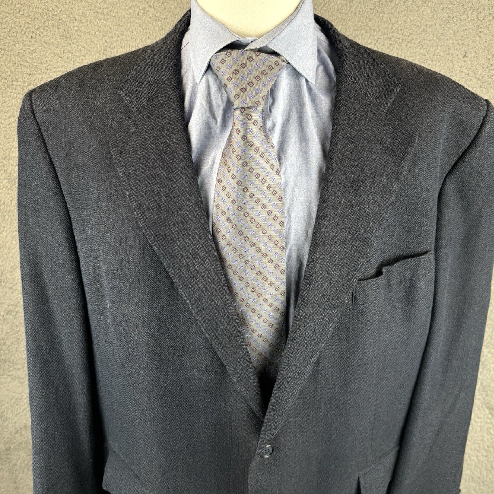 Brooks Brothers Brooks Brothers Sport Coat 44L Navy Blazer Silk Linen Wool Herringbone Jacket Single-Breasted Notch Lapel Men Size 44R - 3 Thumbnail