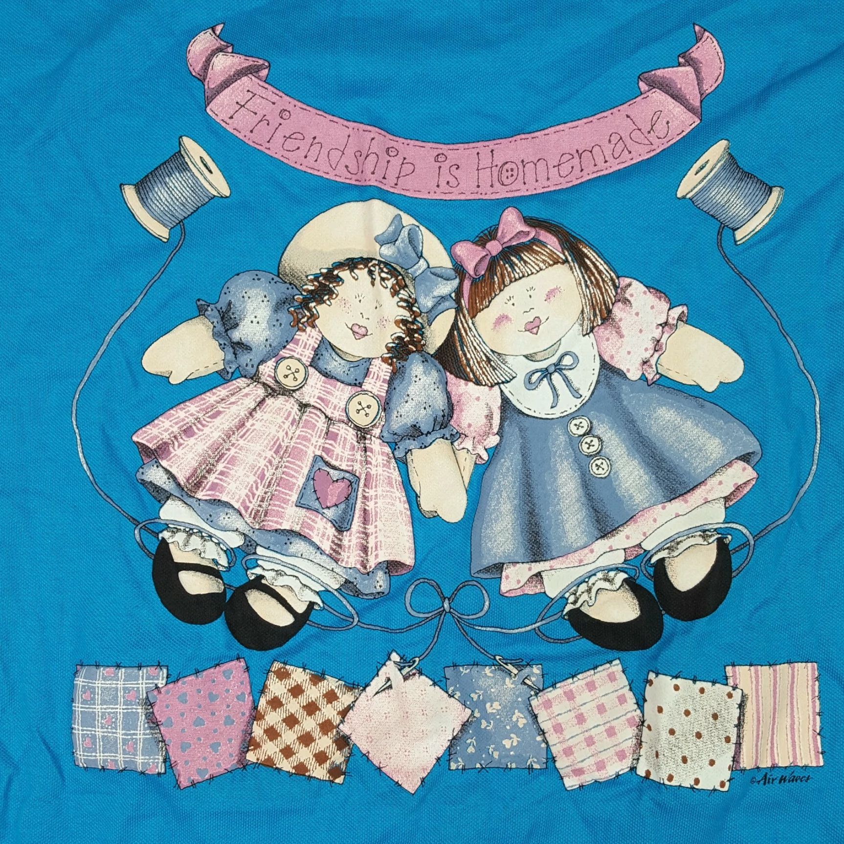 Vintage VINTAGE Airwaves T-Shirt Size 2X Blue Patchwork Short Sleeve Retro 90s Friendship Dolls Mens Size US XXL / EU 58 / 5 - 3 Thumbnail