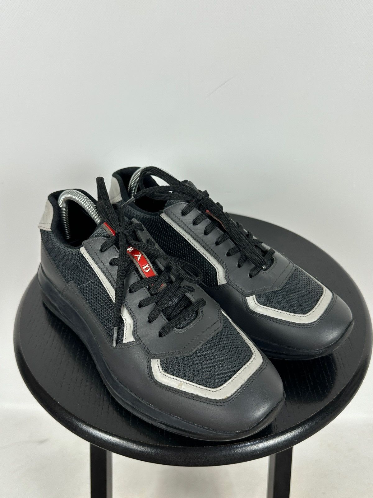 Prada Prada Grey Leather Red Tab Sneakers Size US 6.5 / EU 39-40 - 5 Thumbnail