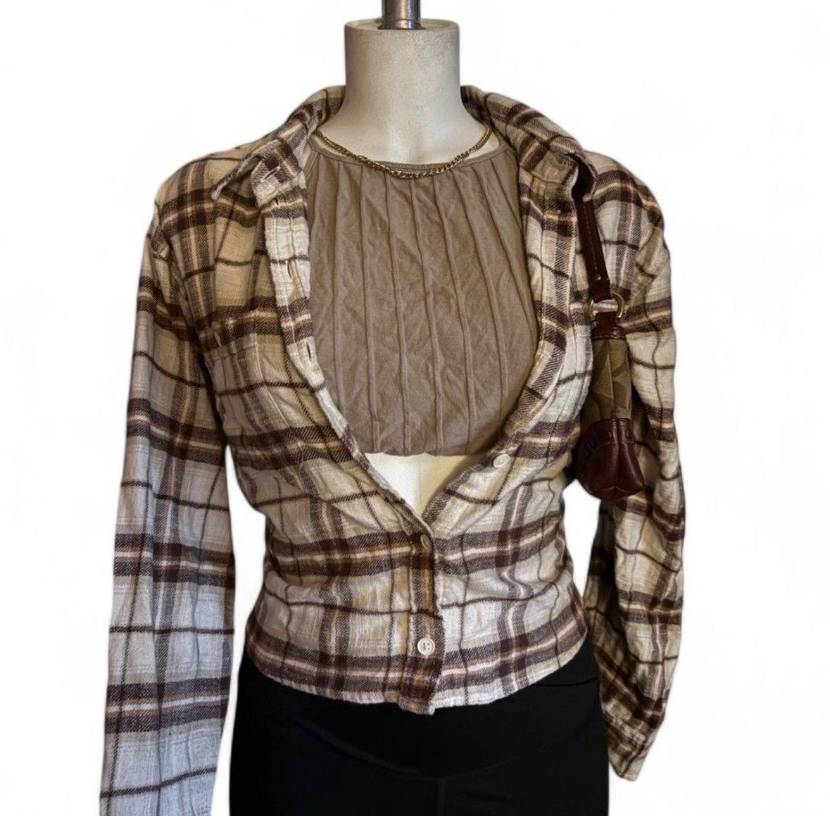 American Eagle Outfitters × Vintage Vintage Tan & Brown American Eagle Flannel Size M / US 6-8 / IT 42-44 - 3 Thumbnail