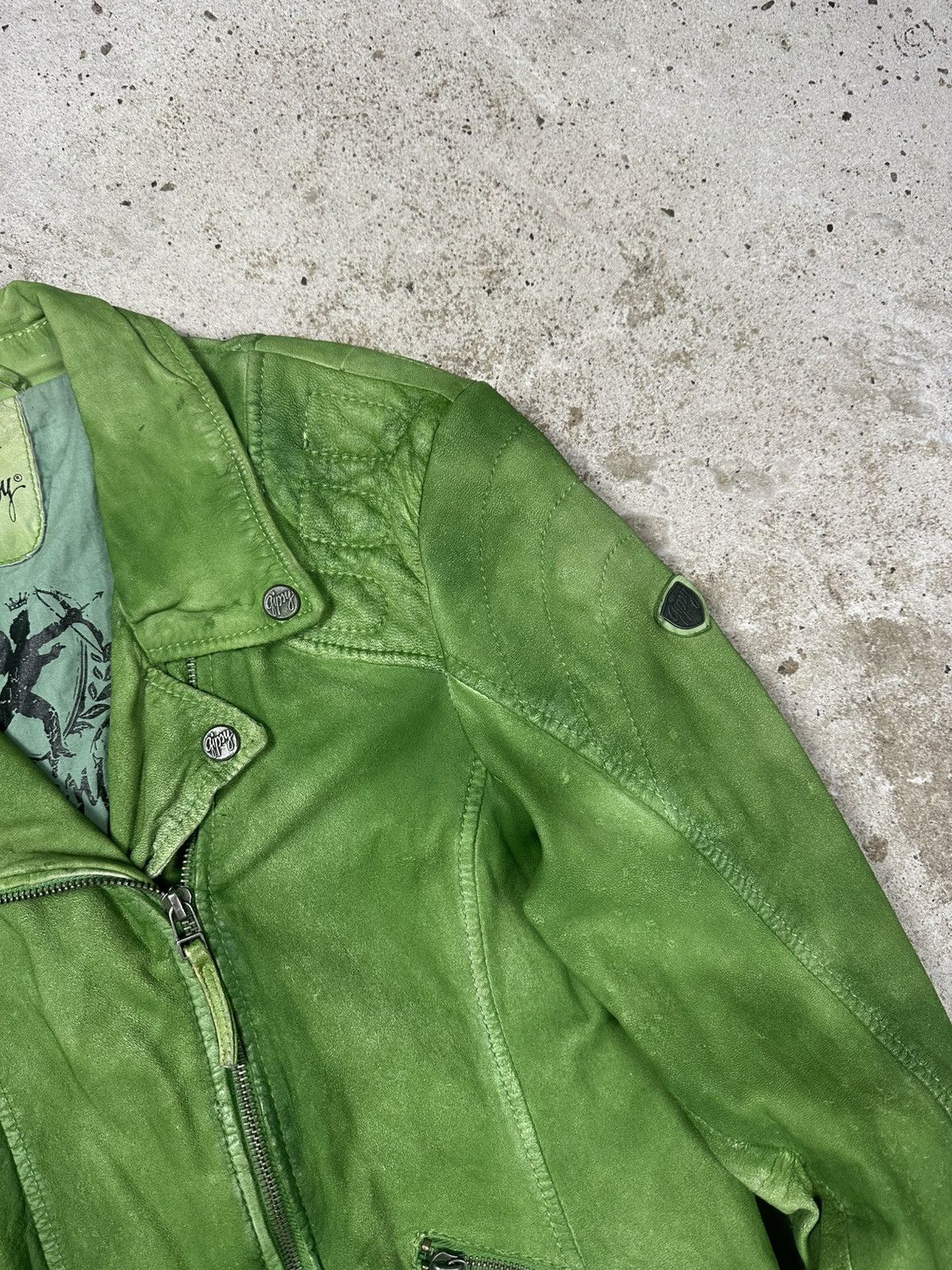 Genuine Leather × Vintage Vintage Y2K Green Leather Moto Biker Style Jacket Size US S / EU 44-46 / 1 - 7 Thumbnail